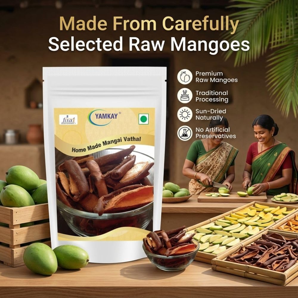 Yamkay Home Made Mangai Vathal Uppu Manga Traditional South Indian Sun-Dried Raw Vathal250 Gm 4
