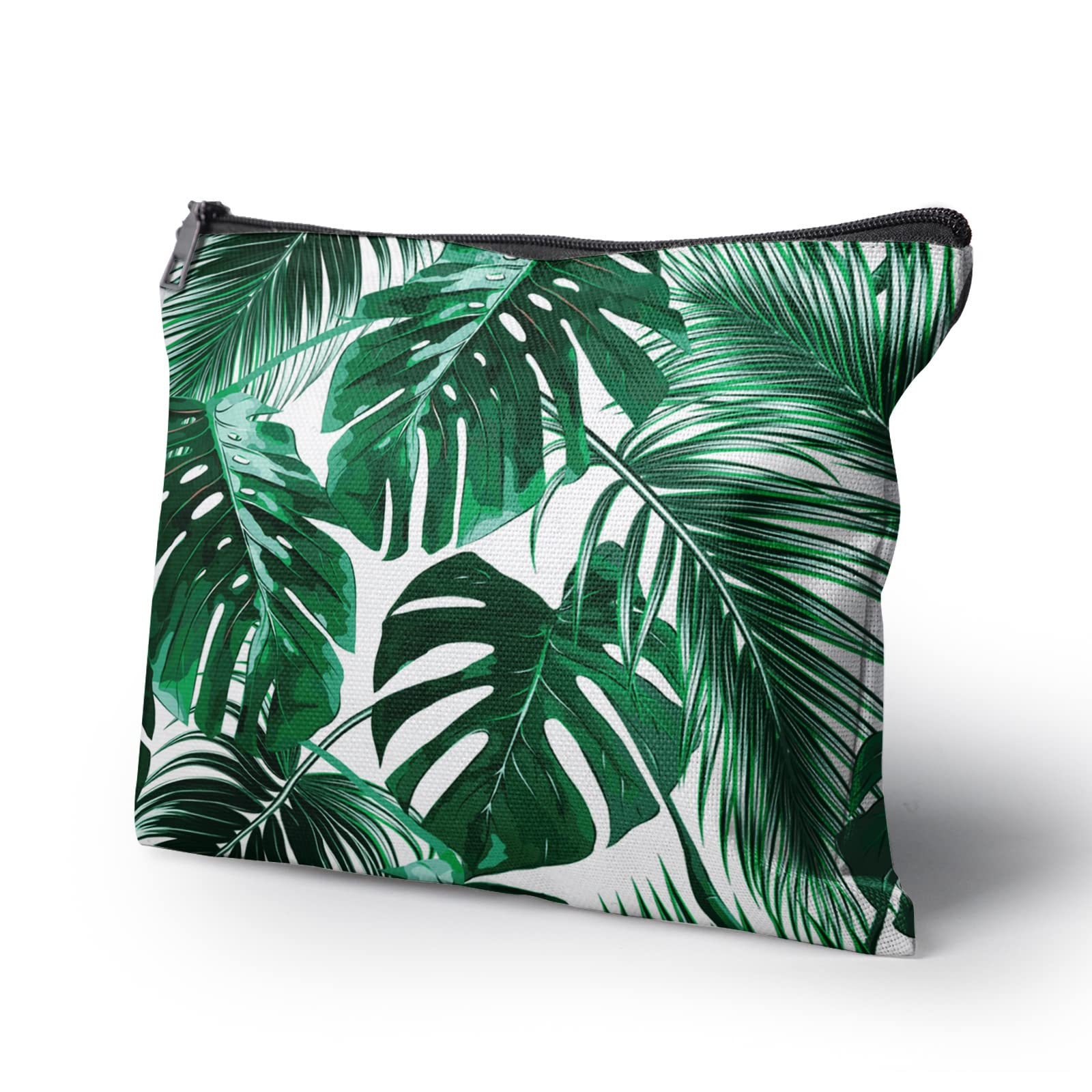 Cafl Hawaiian Palm Leaf Makeup Bag Tropical Palm Trees Cosmetic Bag Zipper Pouch Large Toiltry Bag Travel Linen Make Up Organizer Purse for Women 10×8Inch