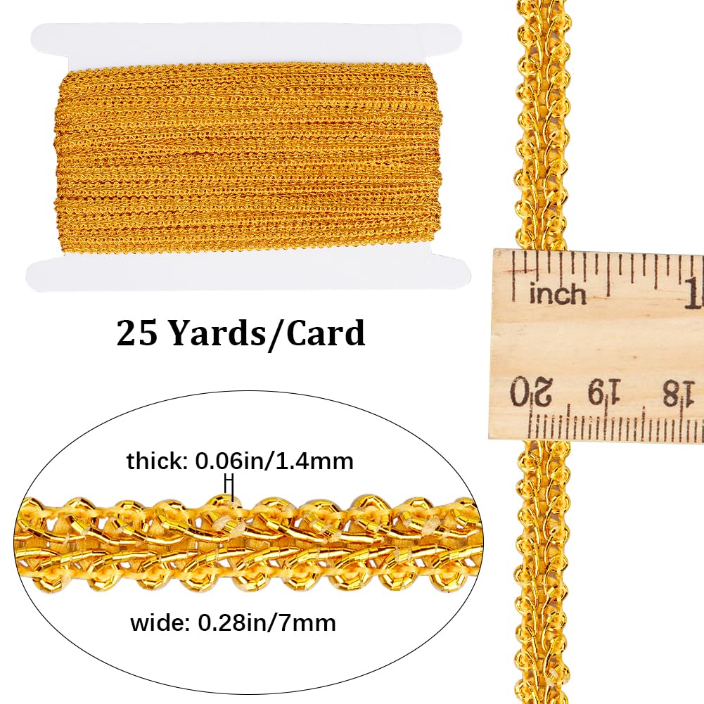 GORGECRAFT 25 Yards Metallic Braid Gold Lace Trim 7mm Centipede Trimming Jacquard Decorated Gimp Ribbon Washable Lace Edge Trim for DIY Sewing Crafts Jewellery Making Costume Cloth Home Decor - Image 2