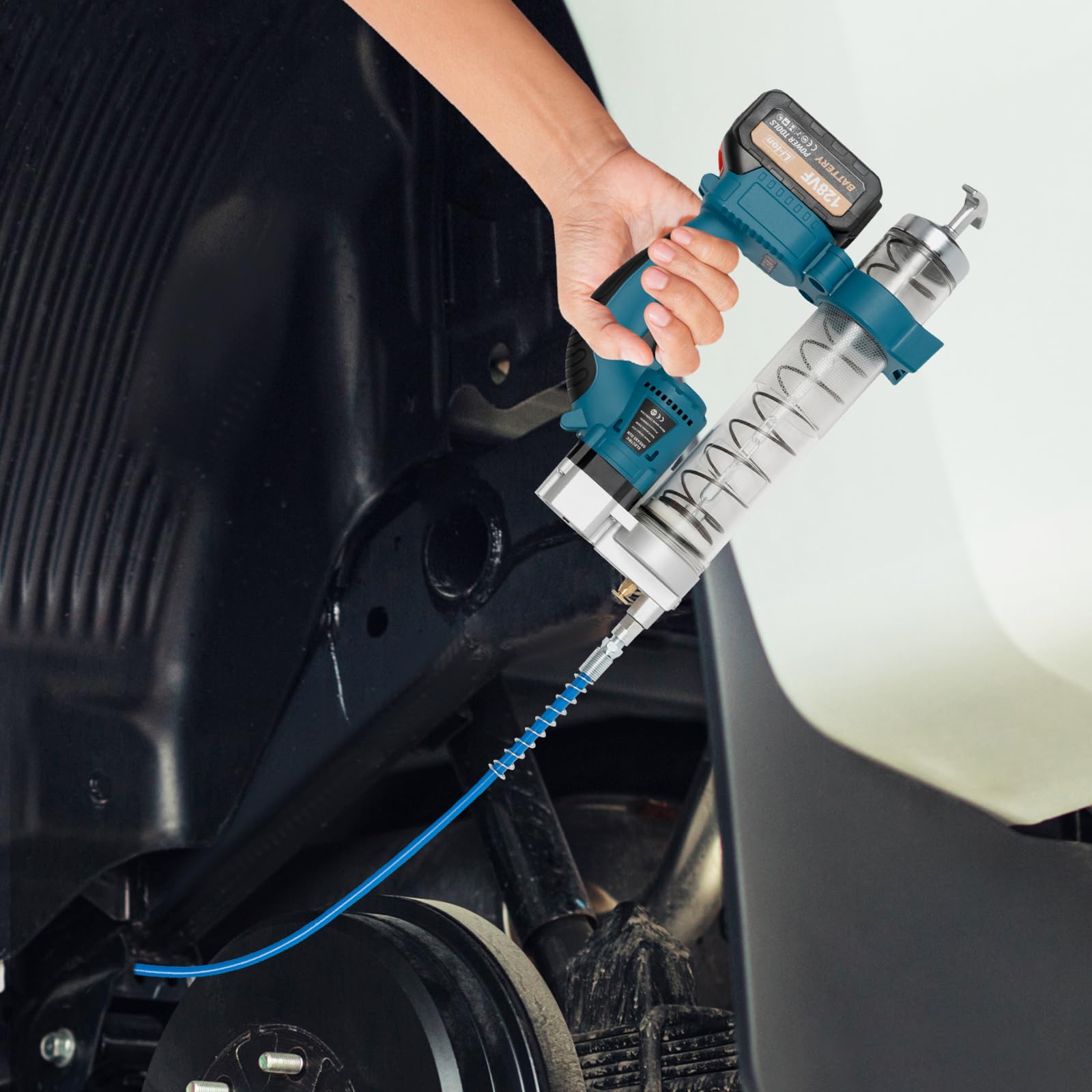 Engrasador a batería Kit pistola engrasadora eléctrica con 2 baterías y cargador con tubo y tubo flexible apto para el llenado de aceite de automóviles y máquinas agrícolas