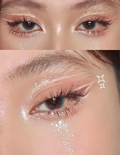 Shimmer Glitter Eyeshadow Palette, Korean Eye Glitter Makeup, Ultra-Blendable, Sparkle Silver Champagne Gold Eye Shadow, Single Shade Metallic Pigmented Color(#02)