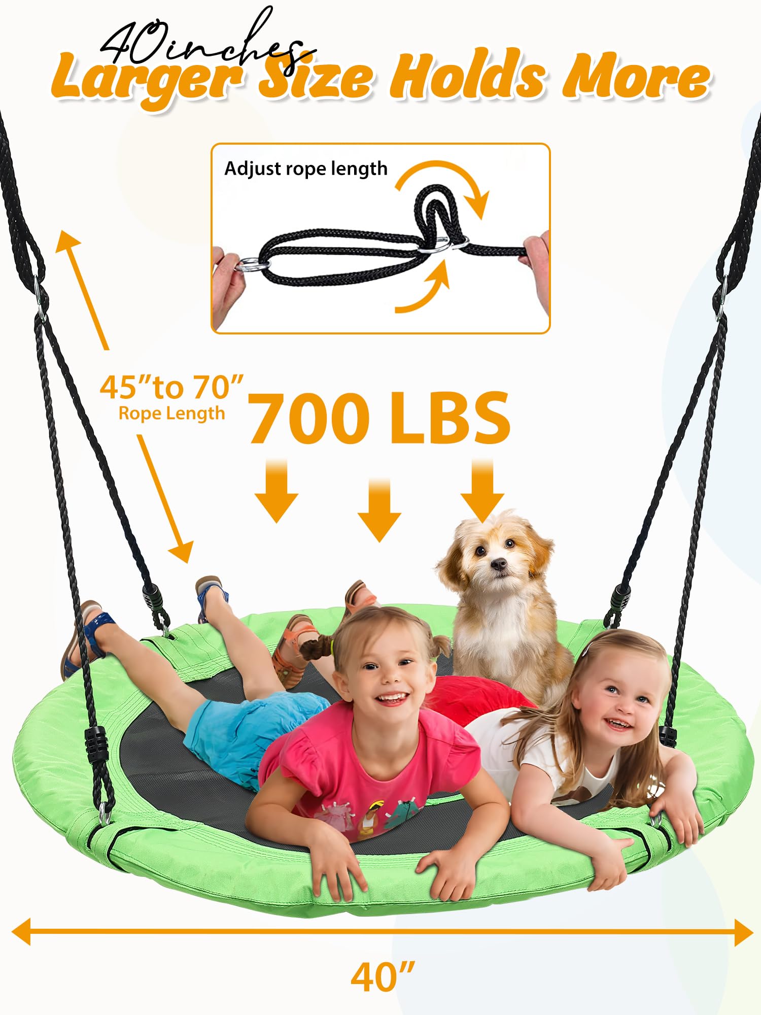 Tree Swing for Kids Outdoor, 40 Inch Saucer Swings for Swingset, Round Tree Swing for Adults Play Outside Heavy Duty 750 Lb Capacity, Circle Disc Swings with Hanging Straps, Vibrant Green, Child Gift