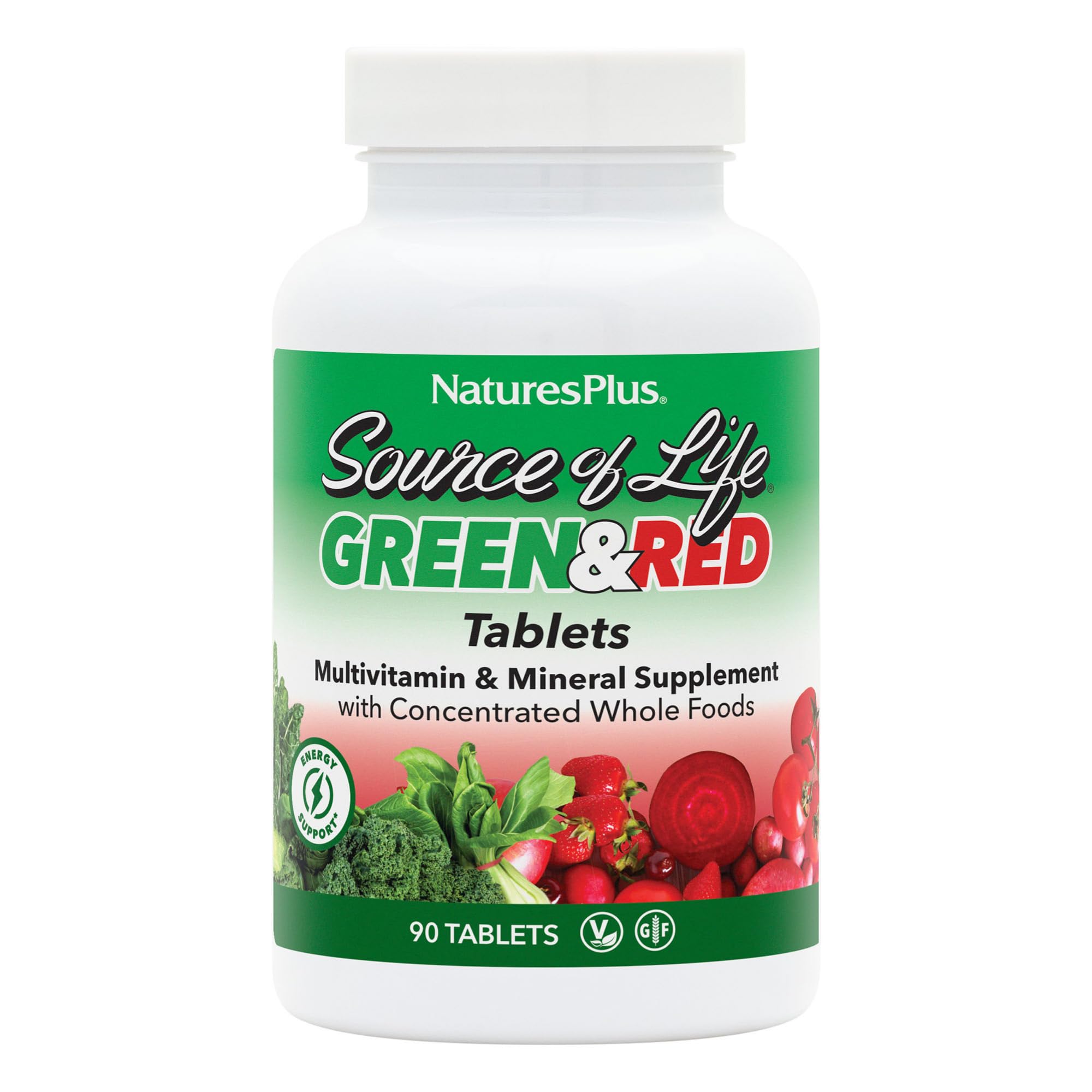 NaturesPlus Source of Life Green & Red Multivitamin - 90 Tablets - with Concentrated Whole Foods - Vegetarian, Gluten Free - 30 Servings