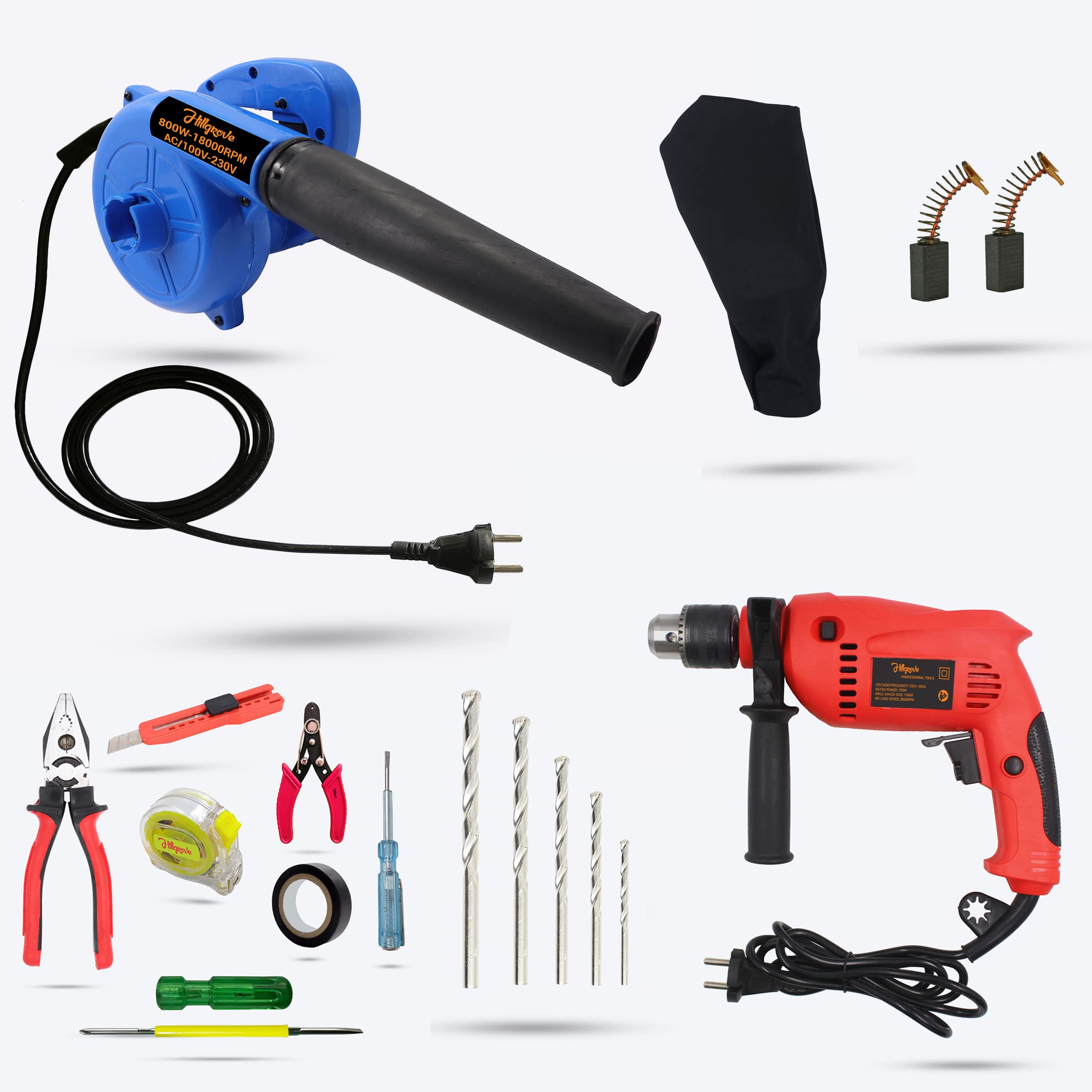Hillgrove HGCM356M1 800W-18000RPM Electric Air Blower and Suction Dust Cleaner for AC/Computer/Home with 700W Drill Machine Include 5Pcs Masonry Drill Bits, Air Blower Machine-image-25