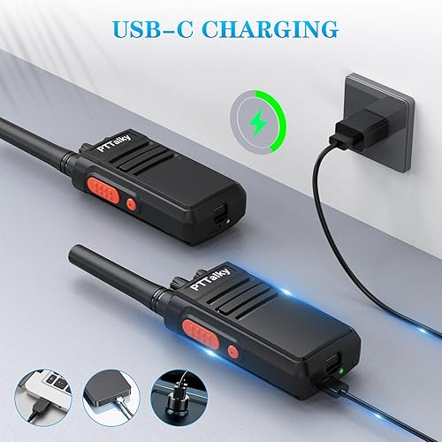 Miniatura 4 de Walkie Talkies FR1 de largo alcance, mini 16 canales FRS recargables manos libres radios bidireccionales con cargador USB-C para familia, escuela,