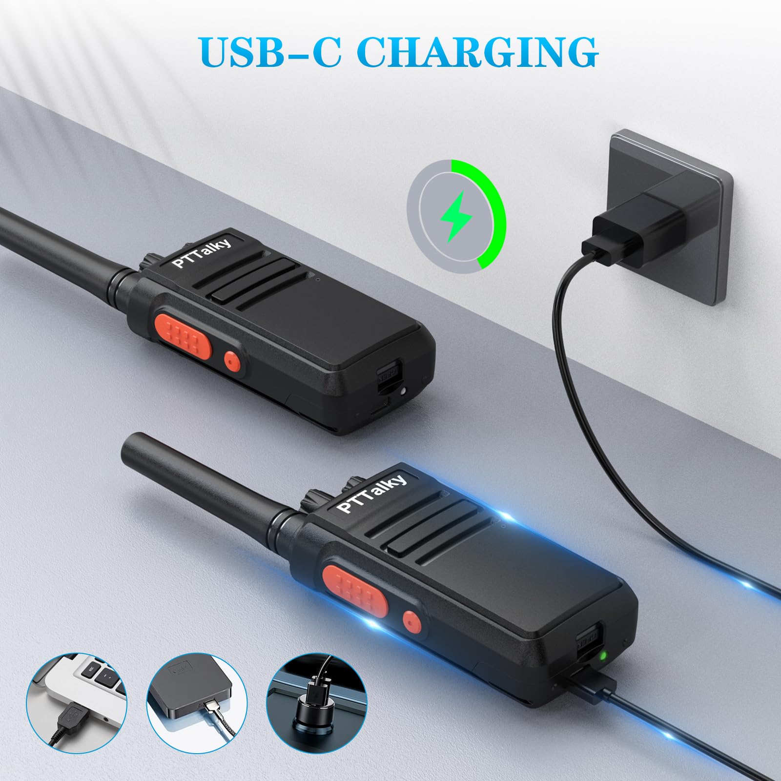 PTTalky Walkie Talkies with 6-Way Charger, Long Range Walkie Talkies, USB-C Charging, VOX, with Earpieces, FR1 2 Way Radios for Business School Warehouse - 5