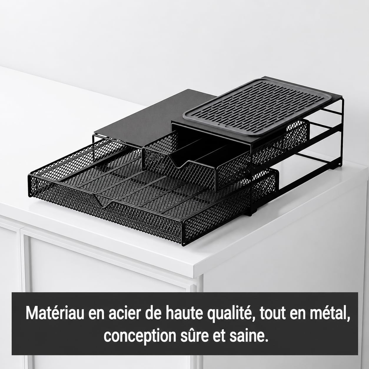 Support de machine à café avec tiroirs, porte capsules, rangement ddosettes, distributeur/organisateur capsules