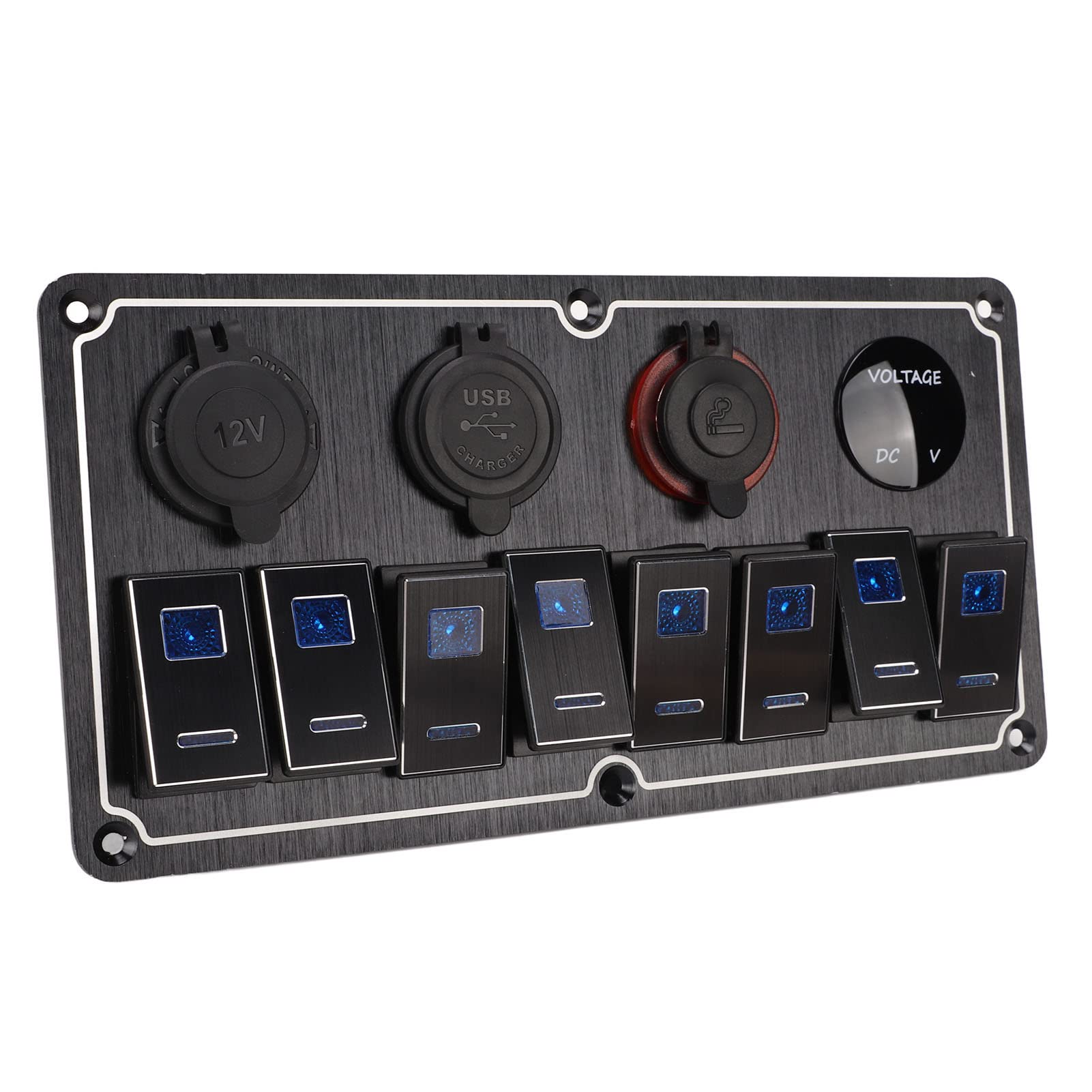 Cryfokt Panel de Interruptor Basculante Duradero de 8 Bandas con Disyuntores y LED Azules para Casas Rodantes, Autocaravanas, Barcos, 12-24V