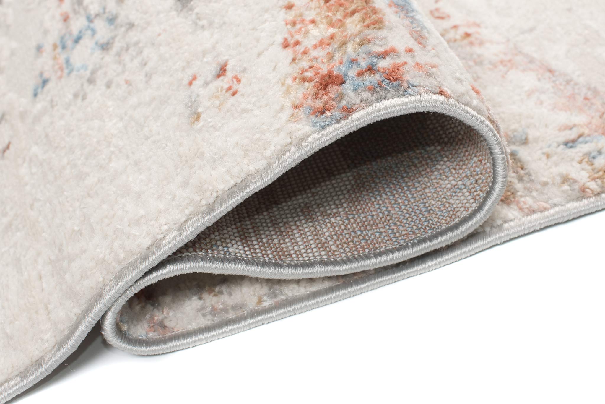 TAPISO Valley Tapis Poil Court Moderne Vintage Saumon Bleu Crème Gris Moucheté Motif Abstrait Tapis Salon Chambre Adulte Salle à Manger Bureau Oeko-TEX Résistant 80 x 150 cm