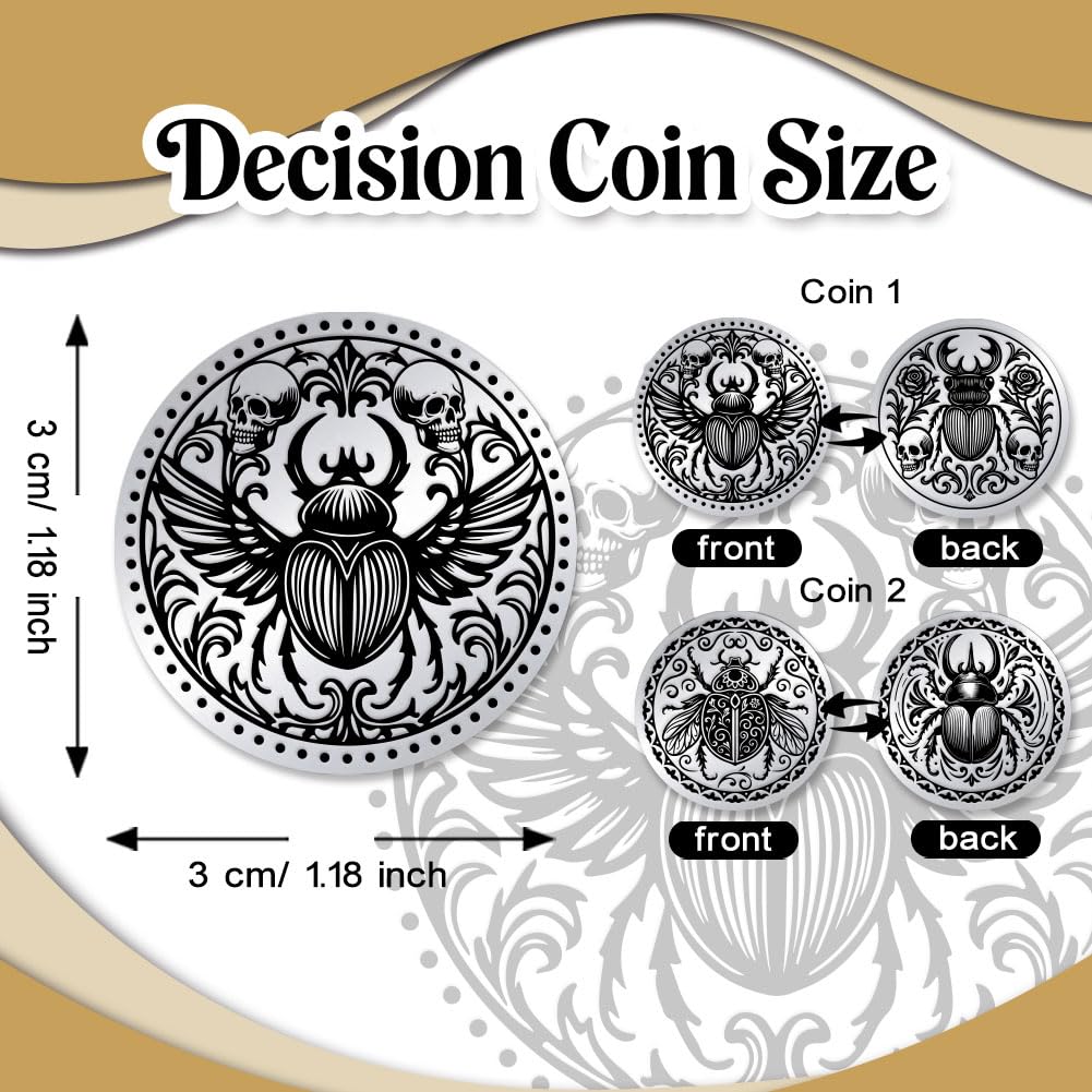 UNICRAFTALE 2Pcs Stainless Steel Double Sided Decision Coins Skull Scarab Coin Insect Theme Decision Coin Gifts with Paper Box for Women Men Commemorative Gifts - Image 3
