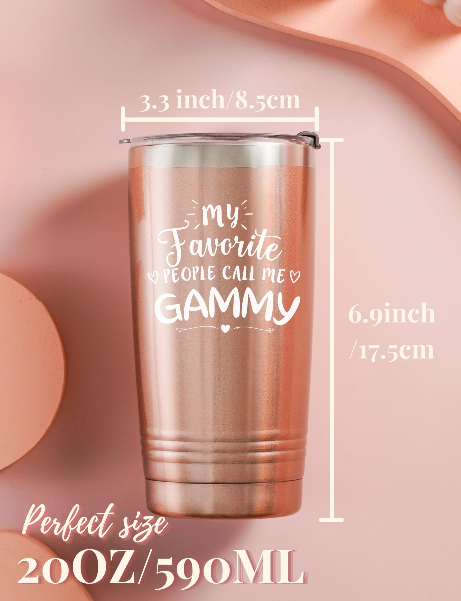 Onebttl Gammy Gifts for Grandma, Insulated Stainless Steel Tumbler with Lid, 20 oz, Rose Gold
