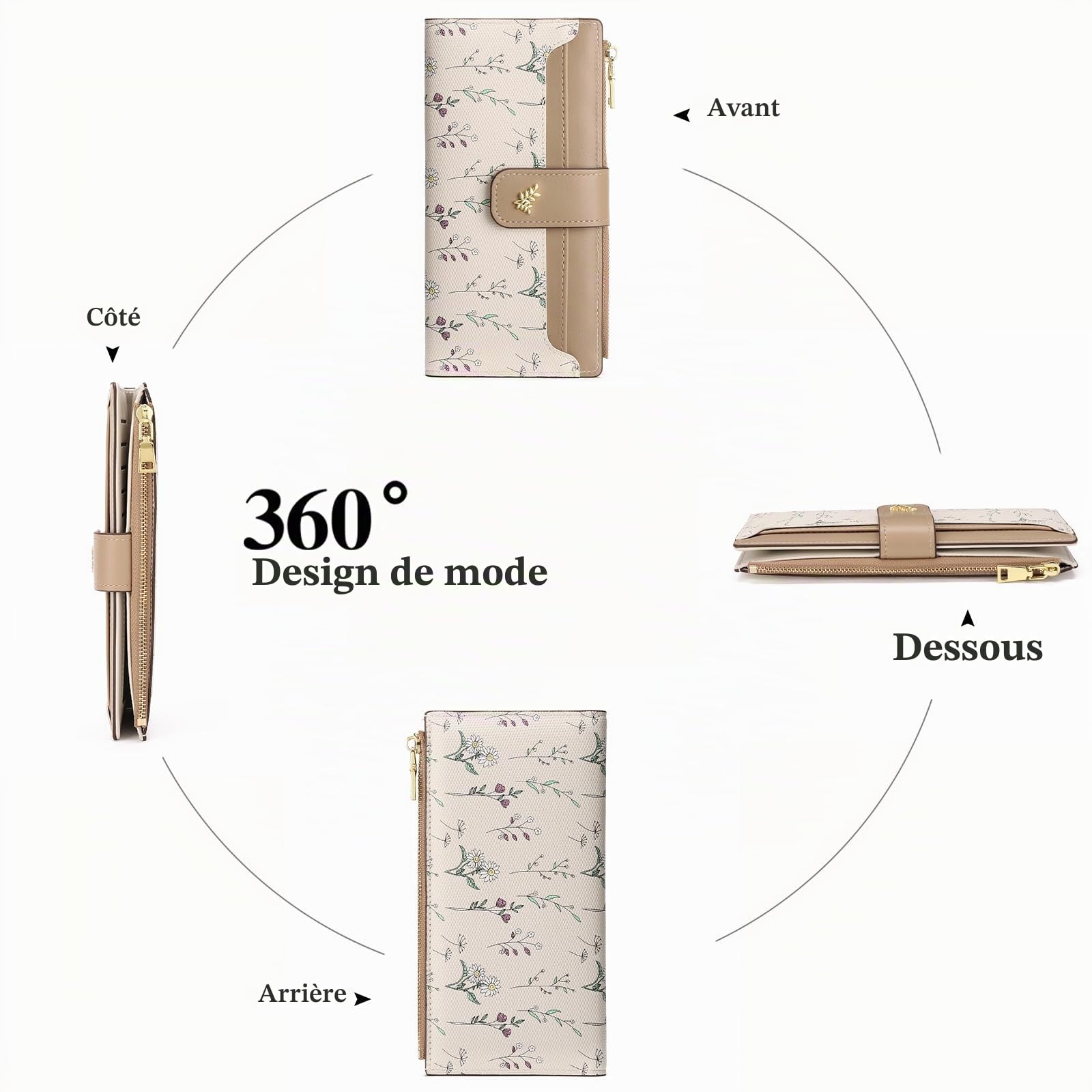 GAEKEAO Portefeuille Femme, Porte Monnaie Ultraplat en Cuir à Double Rabat, Grand Portefeuille Femme avec Poche Zippée et Fenêtre D'identité