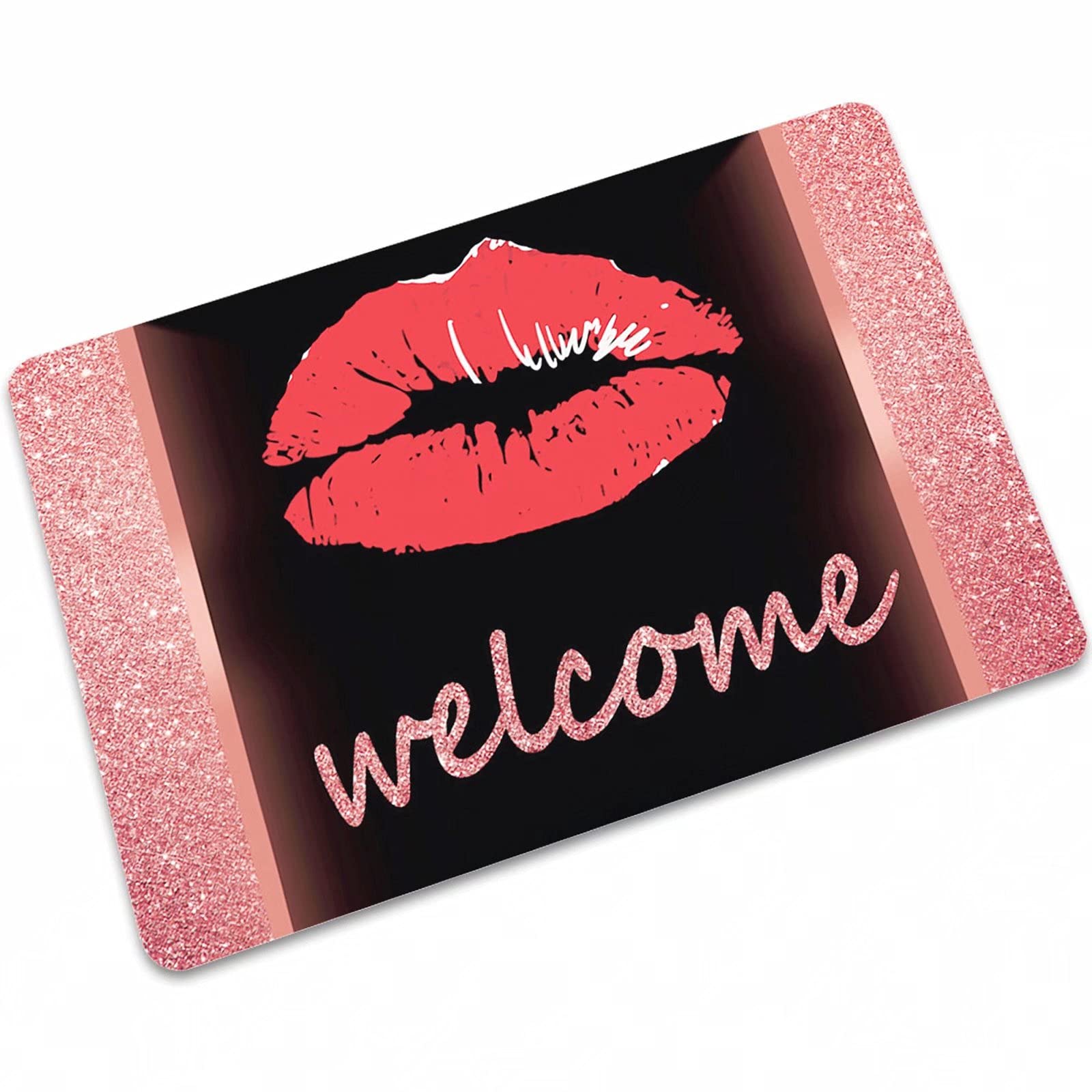Welcome Sexy Lips mata pod drzwi wejściowe do wewnątrz i na zewnątrz maty wejściowe wycieraczki do wejść, garaży, patio, obszarów o dużym natężeniu ruchu, 61 x 119 cm, czerwono-czarna