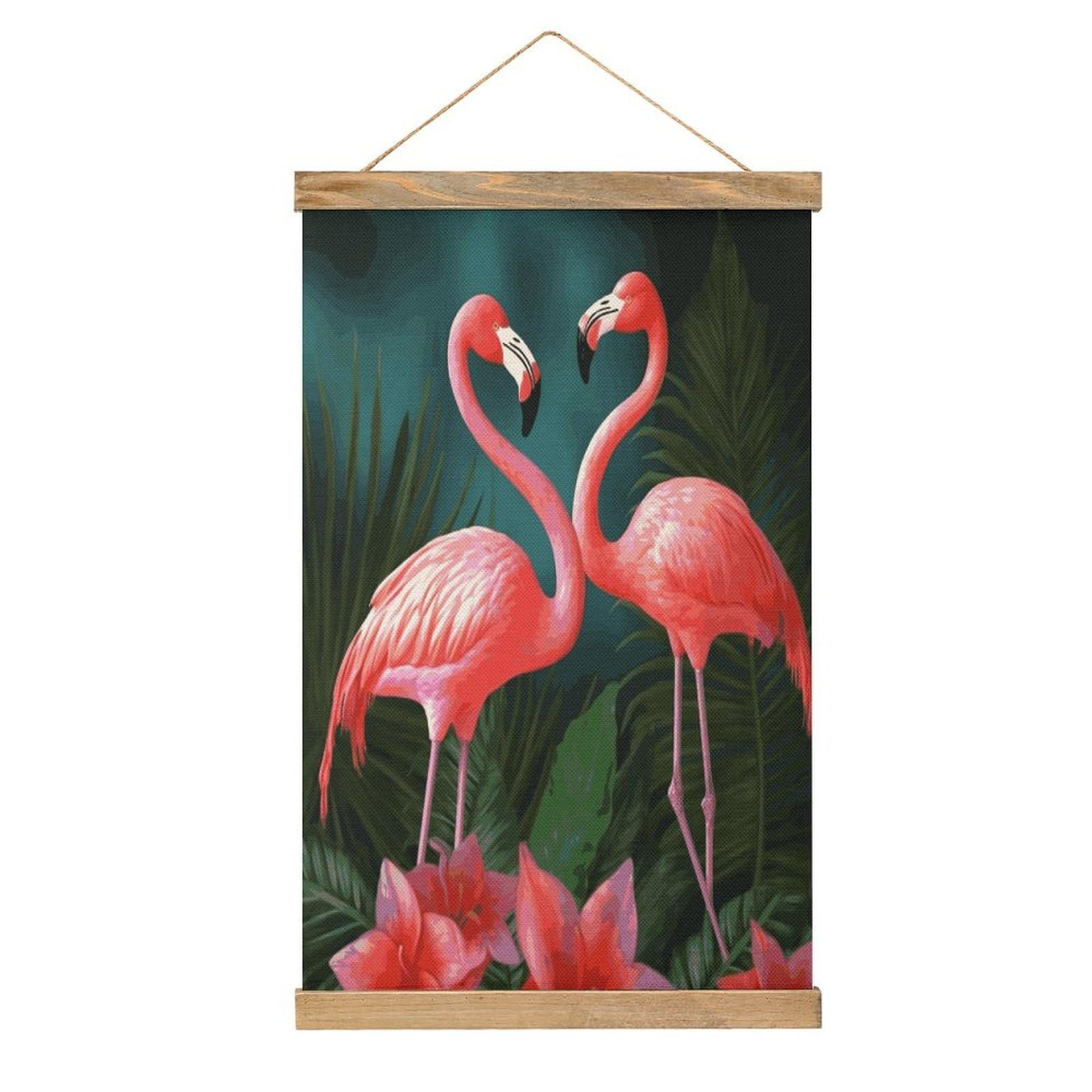 FekiLoot Flamingo Flowers Wall Art Poster Hanger Frame Linen Wall Art Decor Vintage Hanging Poster Hanging Wall Decor Rustic Retro Wall Art Print for Living Room Decor 20.4 X 13.1Inches