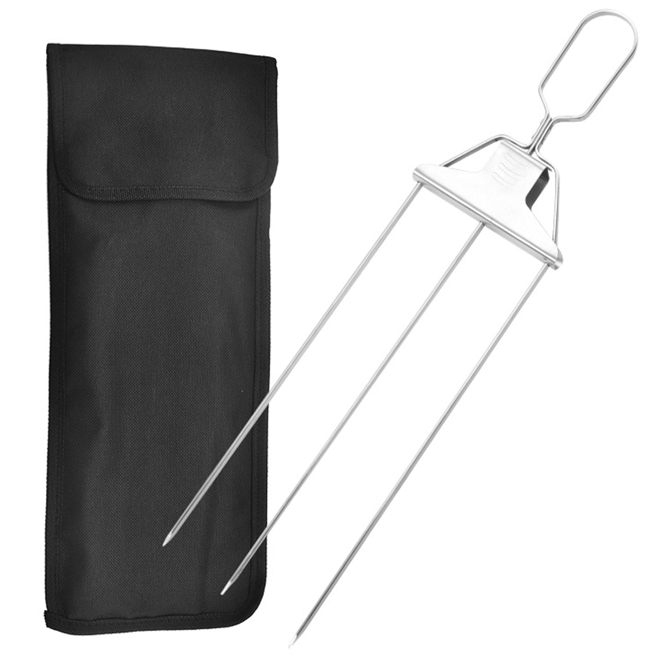 Ameble Black Stainless Steel 3-Way Grill Skewers For Kabobs, Reusable Metal Skewers With Oxford Storage Bag, Bbq Grilling Tool