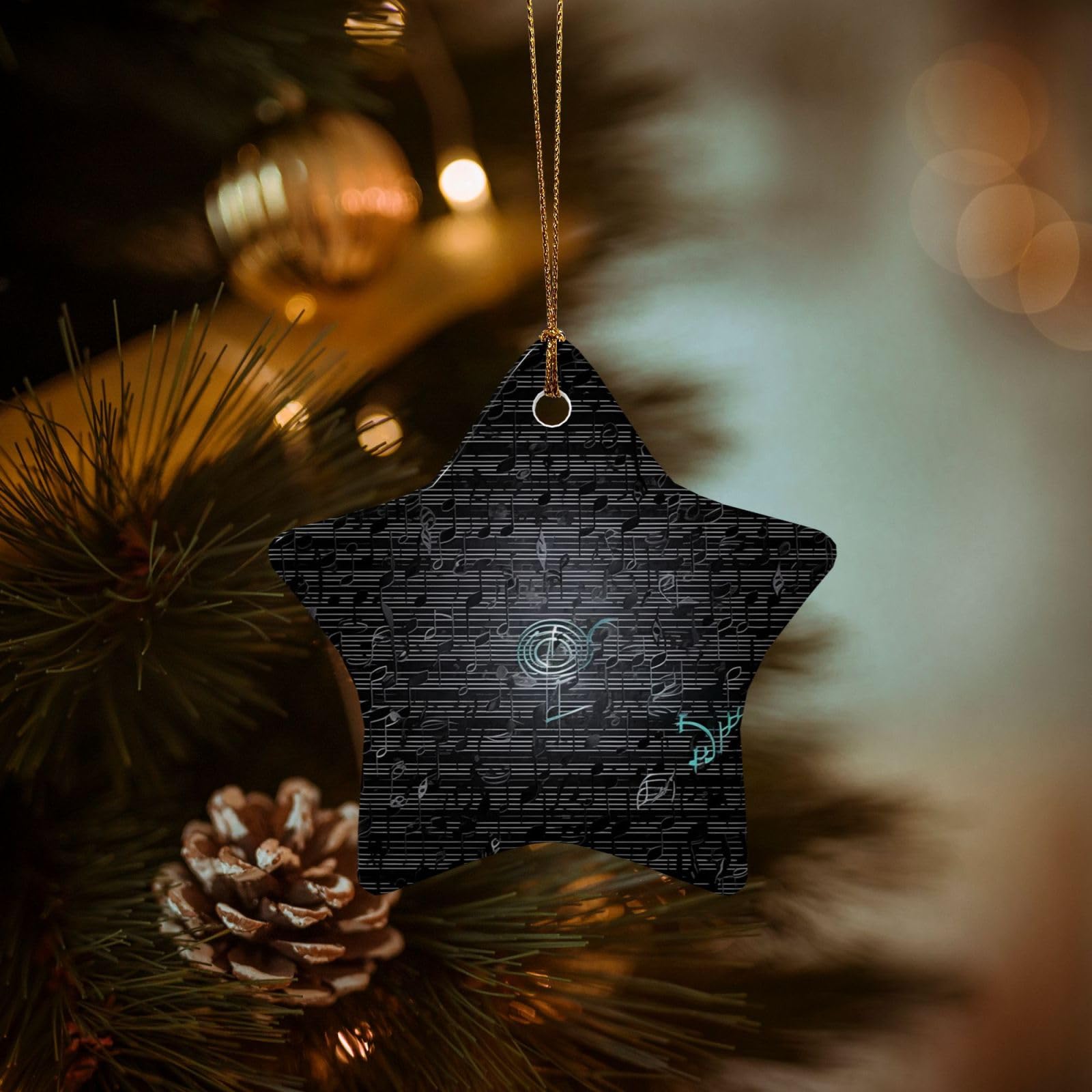 Christmas Tree Ornaments Ceramics Christmas Decorations Music Notes Ornaments with Gold Ribbon Porcelain Xmas Tree Crafts Star Shape Hanging Pendant for Christmas Tree Party Decor
