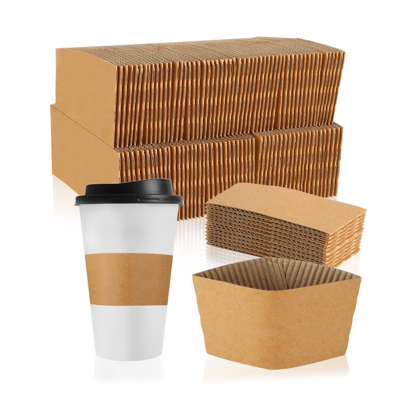 FVIEXE 300 Packs Coffee Sleeves, Kraft Paper Cup Sleeve Disposable Coffee Cup Sleeves for Hot and Cold Drinks, Coffee Holder Sleeves for 10oz, 12oz,