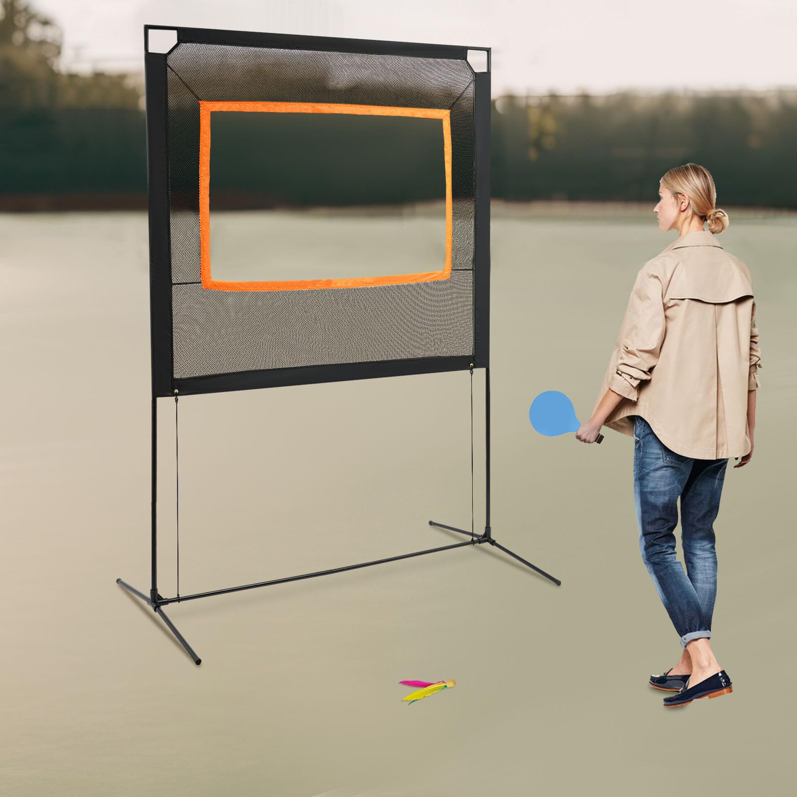Pickleball Set mit Netz und PaarSchläger für Familienspiele | Modern, Schwarz+Blau, Oxford-Gewebe, 2 In 1, für Strand/Garten/Zuhause