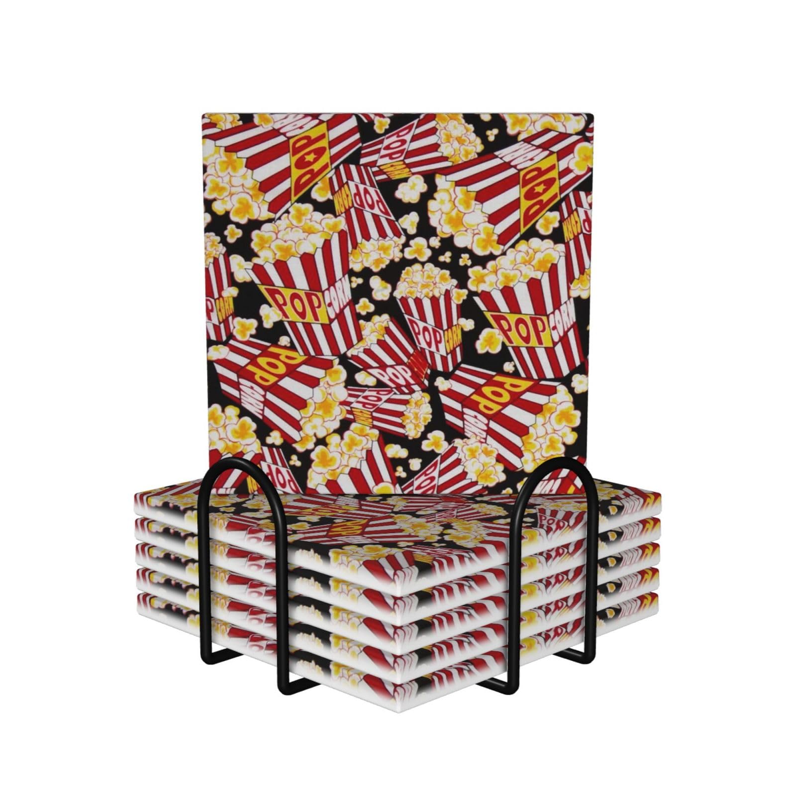 Dessous de verre absorbants en céramique avec support lot de 6 imprimé popcorn