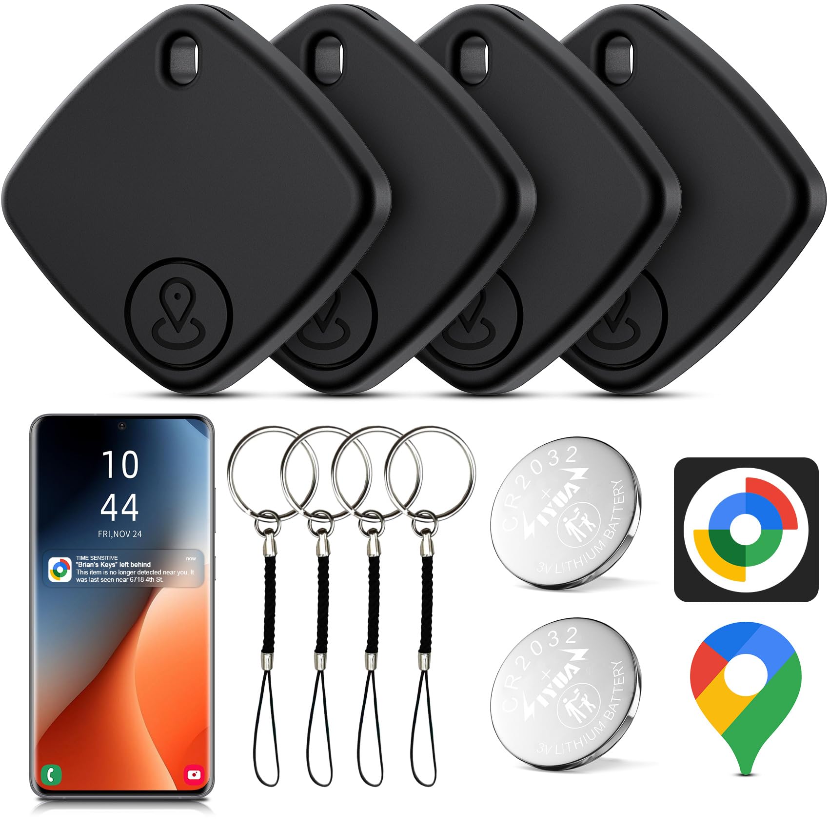 Air Tracker Android, 4 Pezzi Smart Tag Android Trova Oggetti, Funziona con Google's Find Hub, Air Tracker Tags Bluetooth Localizzatore Chiavi per Chiavi/Bagagli/Valigie/Portafogli (Nero)