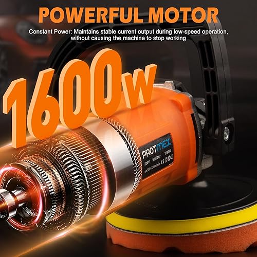 Miniatura 3 de Pulidora de búfer, 1600 W, 7 pulgadas6 pulgadas, cera pulidora rotativa, 8 velocidades variables 500-3500 RPM, kit de pulidores y pulidores de