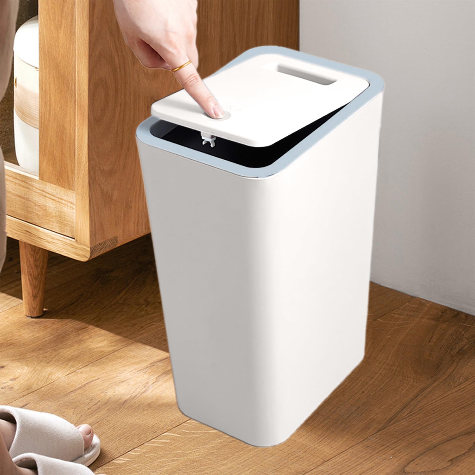 Bathroom Trash Can with Lid Slim Bathroom Trash Can Mini Plastic Garbage Basket with Press Lid Suitable for