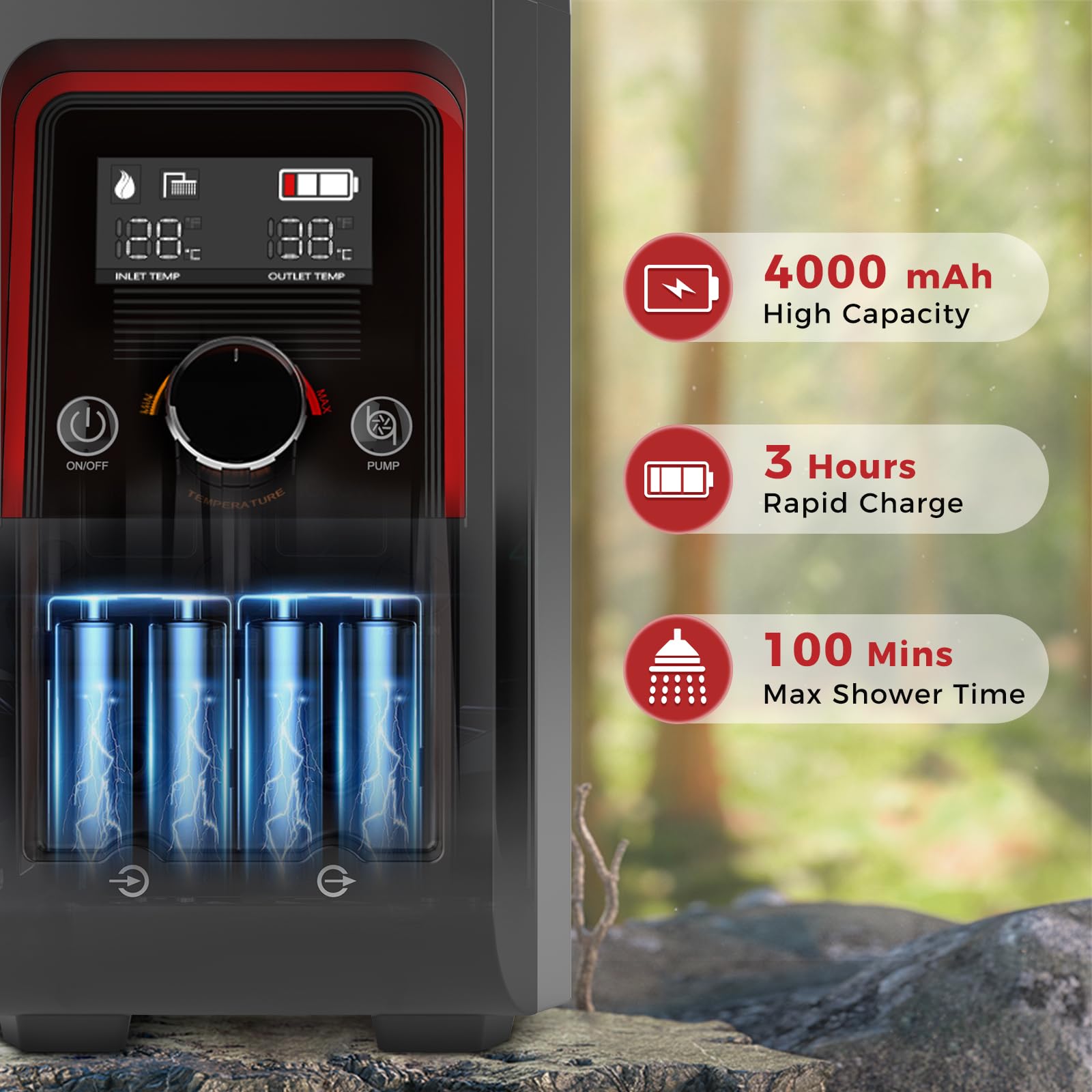 CAMPLUX Nano 3 Litres Chauffe-Eau à Gaz Portatif avec Pompe, 12V, Butane (28-30 mbar)/ Propane (37 mbar), pour Douche Camping, Nano 3 Pro