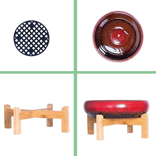 Miniatura 3 de ARTKETTY Macetas para suculentas  Macetas de cerámica para bonsái de 10 pulgadas con soporte de drenaje, macetas grandes poco profundas para plantas