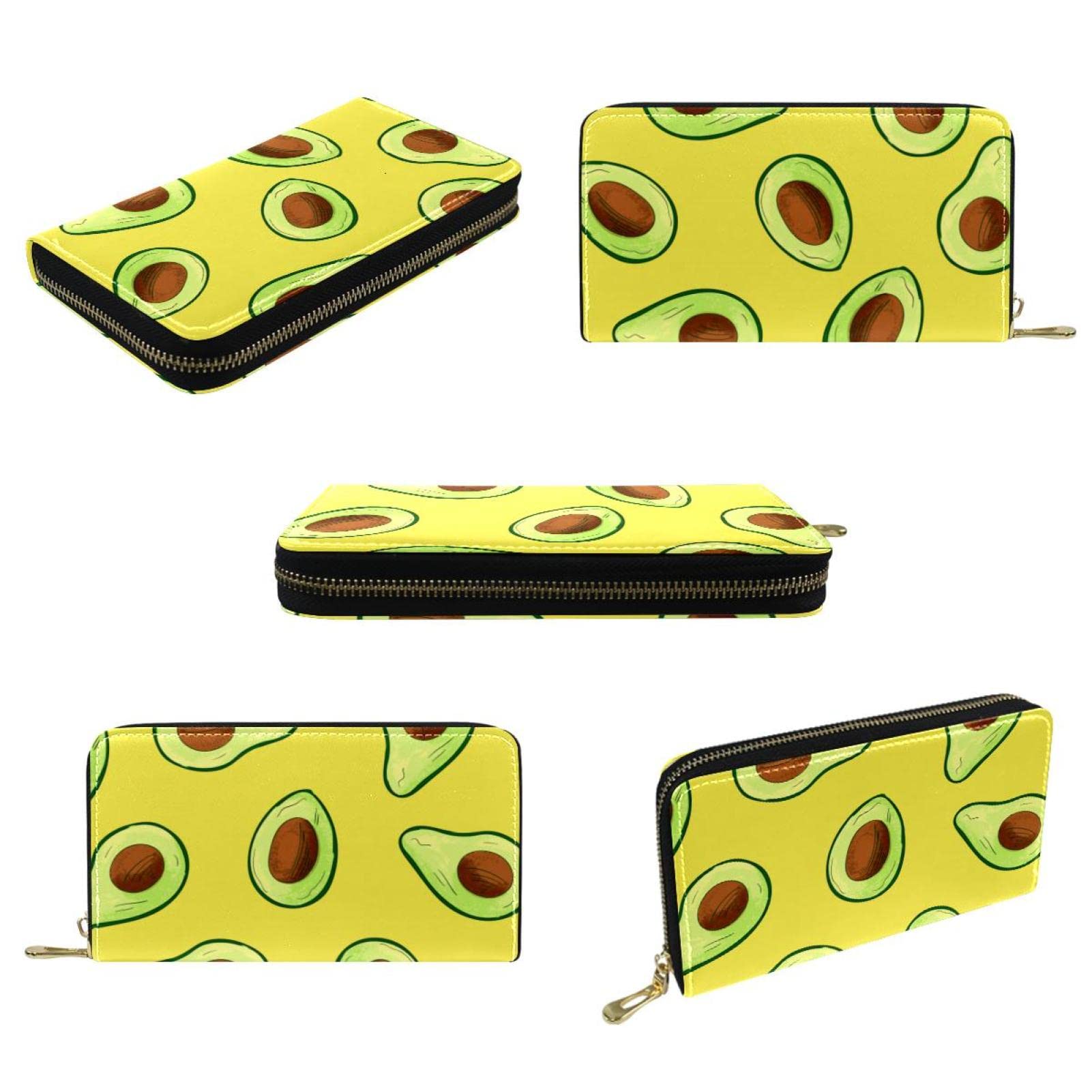 Cartera de cuero con cremallera larga con patrón de frutas y aguacate sin costuras, Varios colores, 20.5x2.5x11.5cm/8.07x1x4.53 in, Classic
