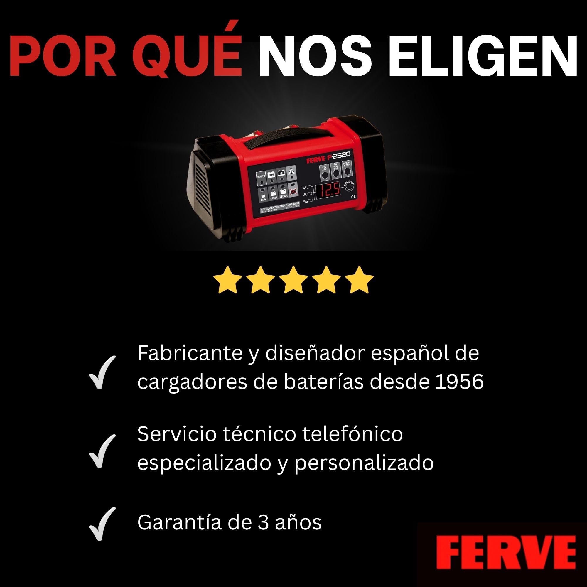 Ferve F-2520 Cargador Automático de Baterías de Plomo Ácido