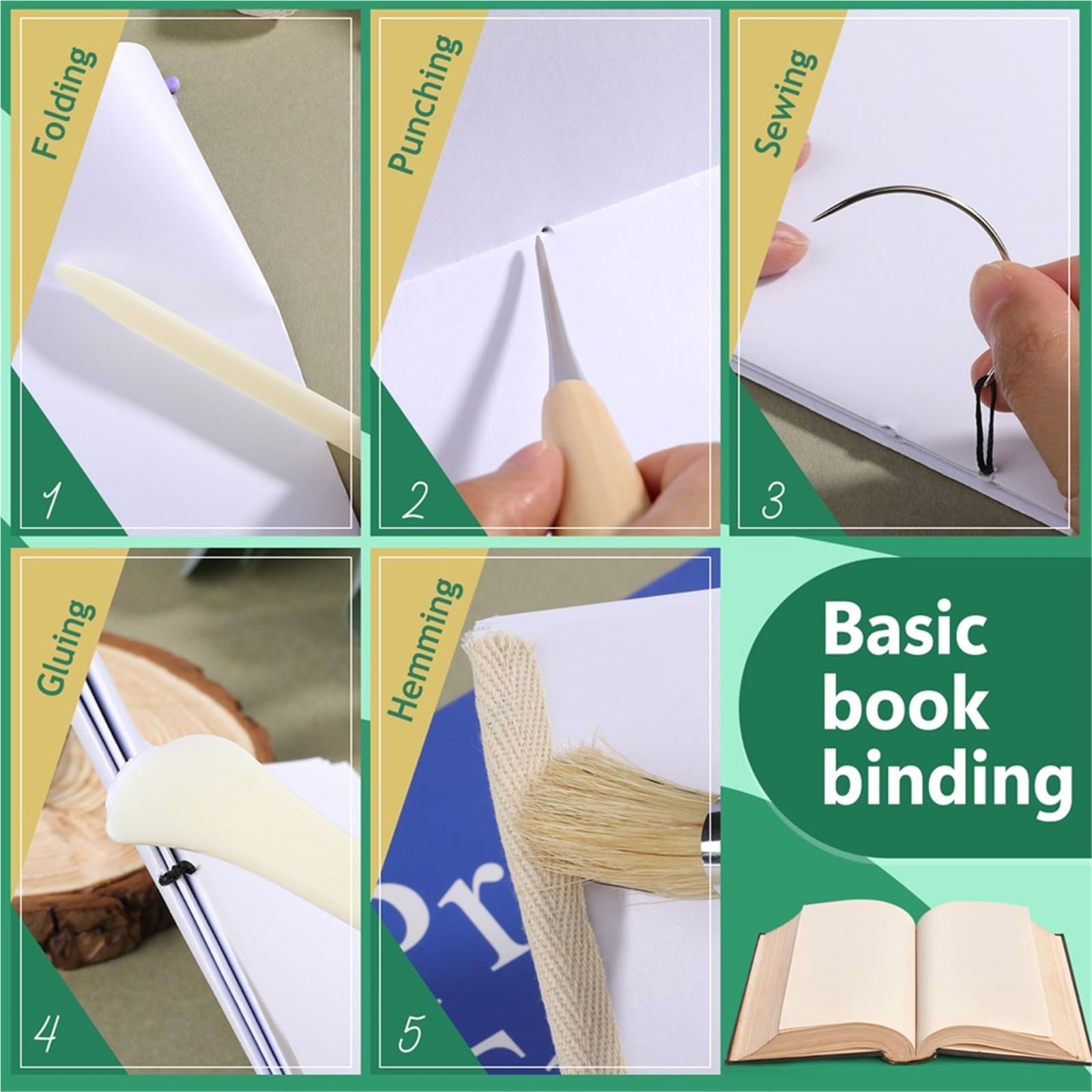 YDYAENIO Kit de 59 herramientas encuadernación manual for principiantes, con 10 hilos encerados y agujas coser for papel