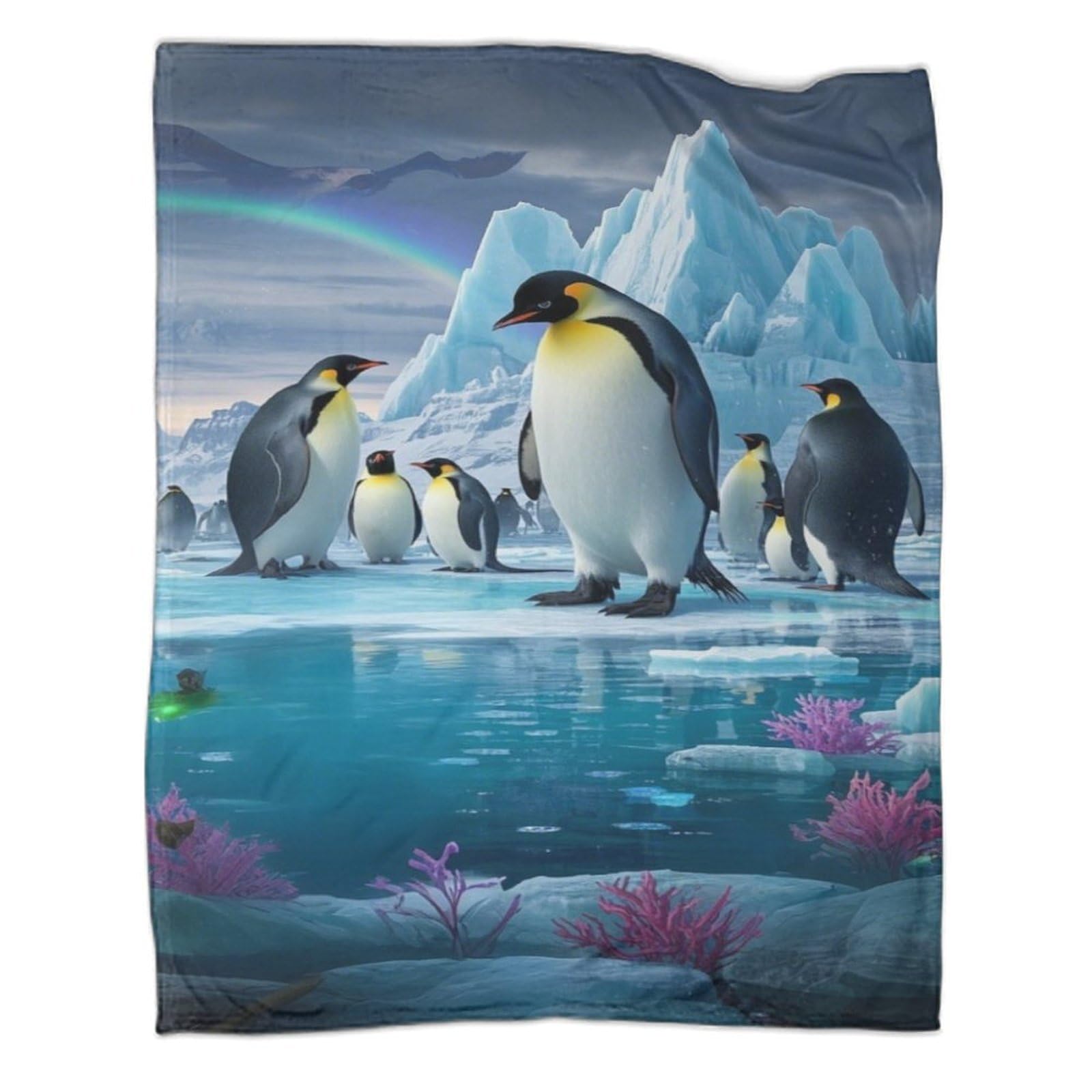 YYVKPMLXC Bed Blanket Penguin 3D Pattern Flannel Throws Blankets Antarctic Scenery Lightweight Cosy for Sofa, Couch, Bed 80x90inch(200x230cm)