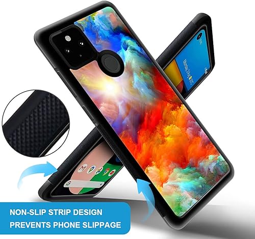 Miniatura 3 de CARLOCA Funda de acrílico duro compatible con Google Pixel 5, diseño gráfico de identidad colorido de nubes irreales, a prueba de golpes,