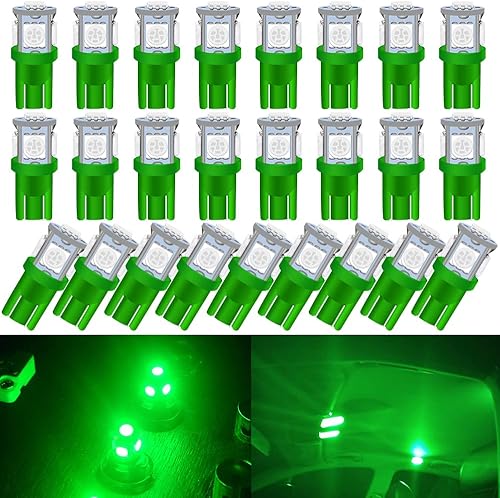 UNXMRFF Paquete de 25 bombillas LED 194, bombillas LED T10 superbrillantes, color verde, bombilla 2825 5050 Chipset 5-SMD, W5W 168 bombillas LED de