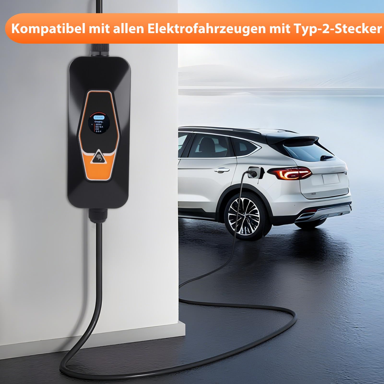 Type 2 EV Ladegerät 7KW, 6A/8A/10A/13A/16A/24A/32A Einstellbar,5m Ladekabel Dreiphasig, Tragbare Mobile Wallbox mit App-Steuerung für Fernzugriff&Ladezeitvorwahl, mit CEE Stecker, IP54 Schutz