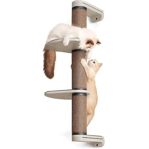 Feandrea Clickat Collection - No.006 Cat Tree Scratching Post, 39.7-Inch Tall Thicker Wall Mounted Cat Scratcher Posts, 2 Cats Perch Platform, Easy Assembly, Suit for Multi Cats Climb Play Nap Scratch