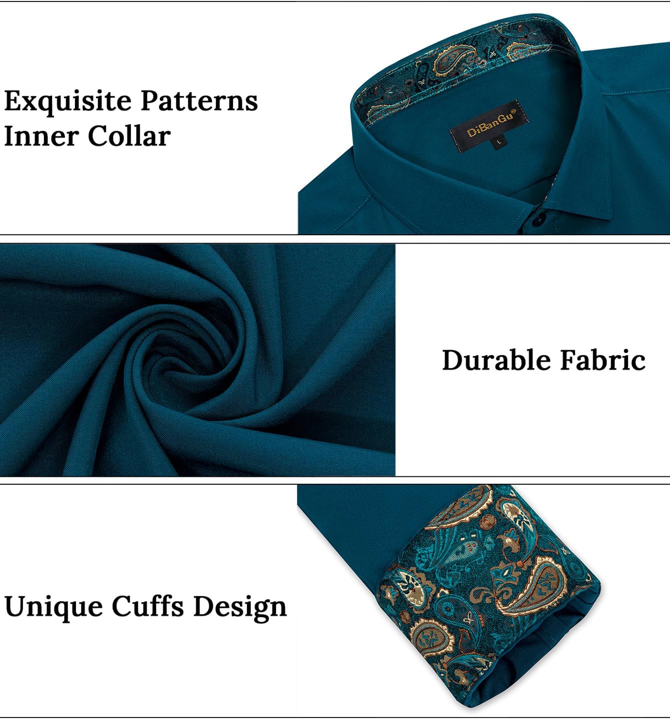DiBanGu Mens Long Sleeve Dress Shirt and Tie Set Casual Botton Down Shirts for Men Solid Business Shirt with Matching Tie