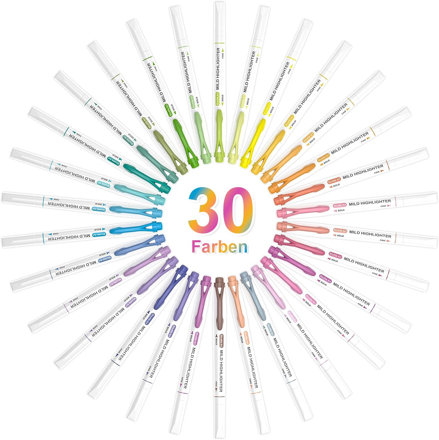 Shuttle Art Textmarker, 30 bunte Pastell Textmarker mit weichen Farben und zwei Arten von Spitzen, dick und dünn, Macron-Farben für Teenager, Kinder und Erwachsene zum Färben