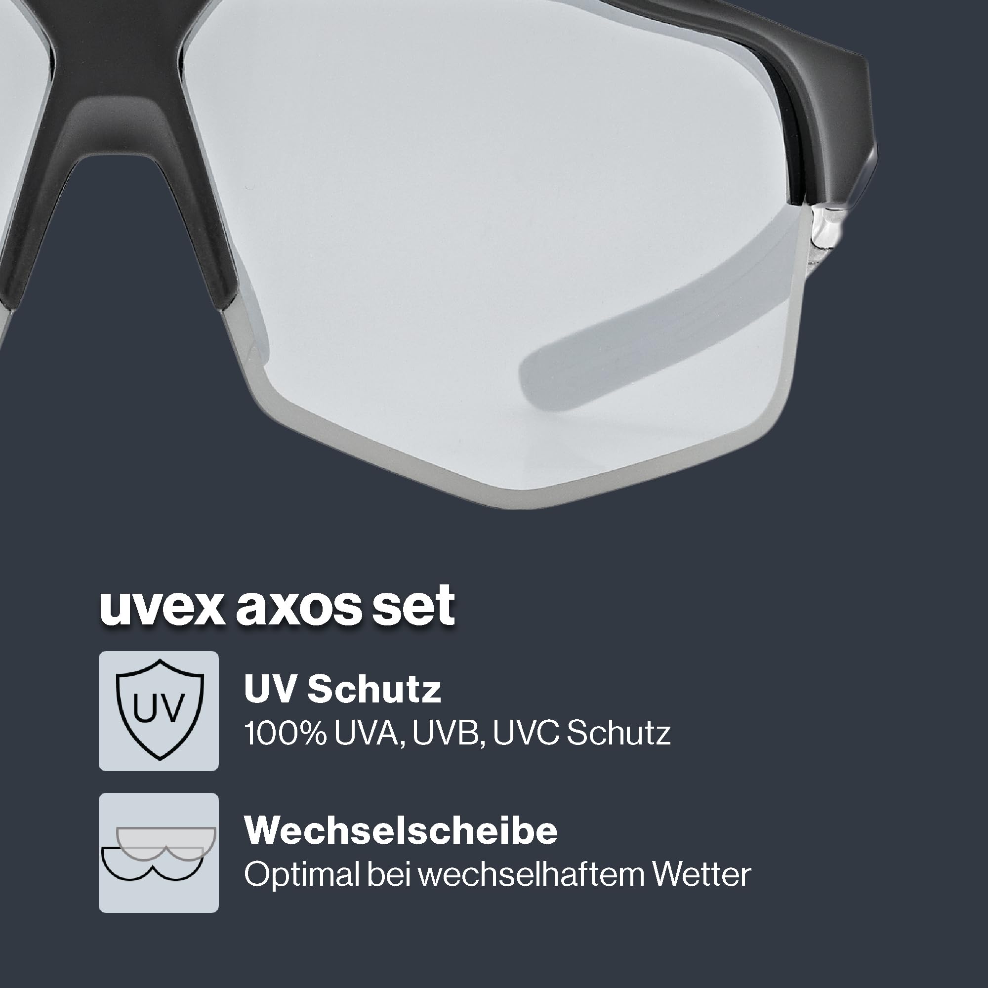 Uvex axos set - Sportbrille für Damen und Herren - 100% UVA-, B, C Schutz - beschlagfrei - inklusive klarer Wechselscheibe