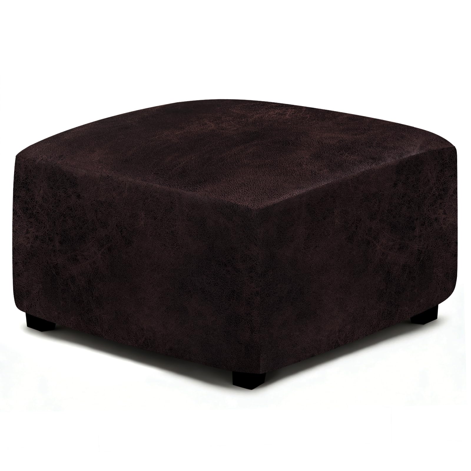 ANARACHON Leather Like Ottoman Cover, Stretch Small Square Ottoman Covers, Rectangular Ottoman Slipcovers with Removable Washable Non-Slip Elastic Bottom for Footstools (02 Chocolate, Medium)