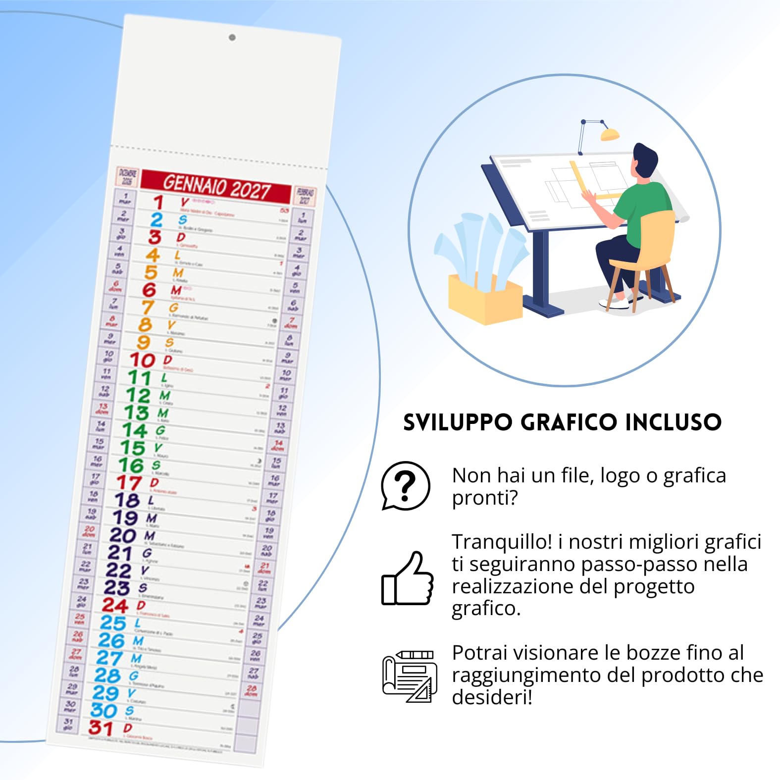 Calendari Personalizzati 2027 Stock da 100 Pezzi Olandesi da Muro per Gadget Pubblicitari di Fine Anno come Omaggio per i Clienti Regali Aziendali Cod. PA670