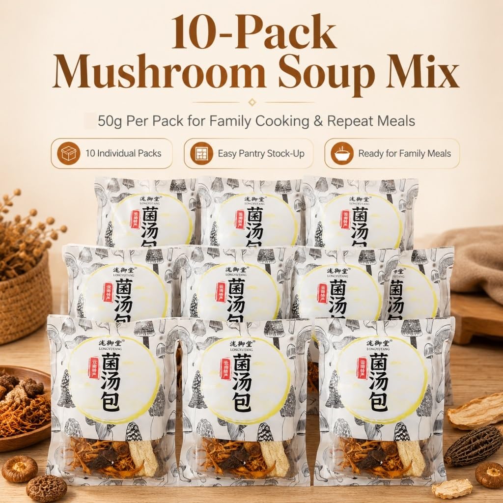 Paquete De 50 G X 10 Mezclas Coloridas Sopa Champiñones: Champiñones Silvestres Surtidos For Caldo, Olla Caliente Y Cocina