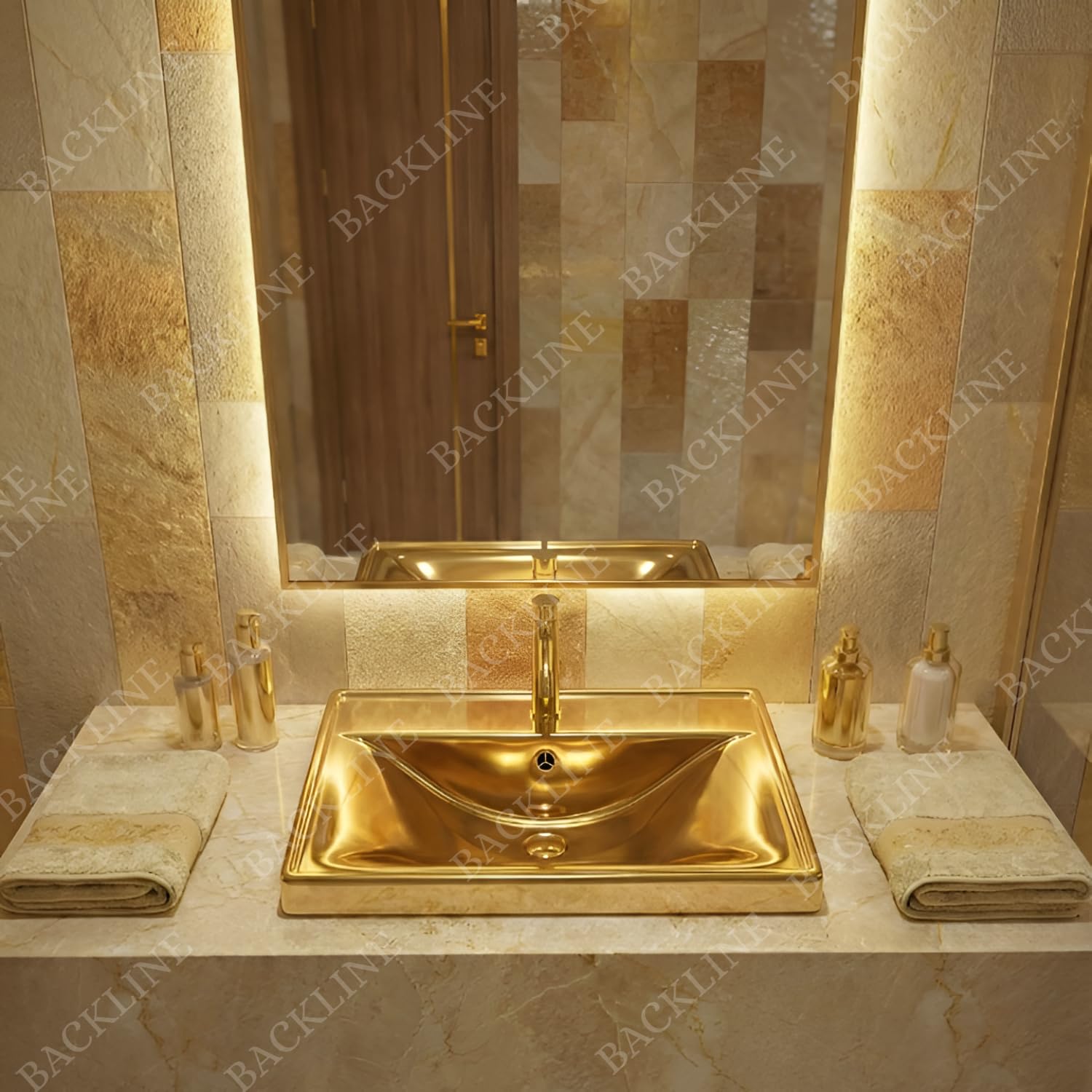 Backline Luxury Semi-Undercounter Basin | Ceramic Under Counter Wash Basin With Overflow | Undermount Bathroom Sink 51 x 40 x 18 Cm (Gold Glossy)