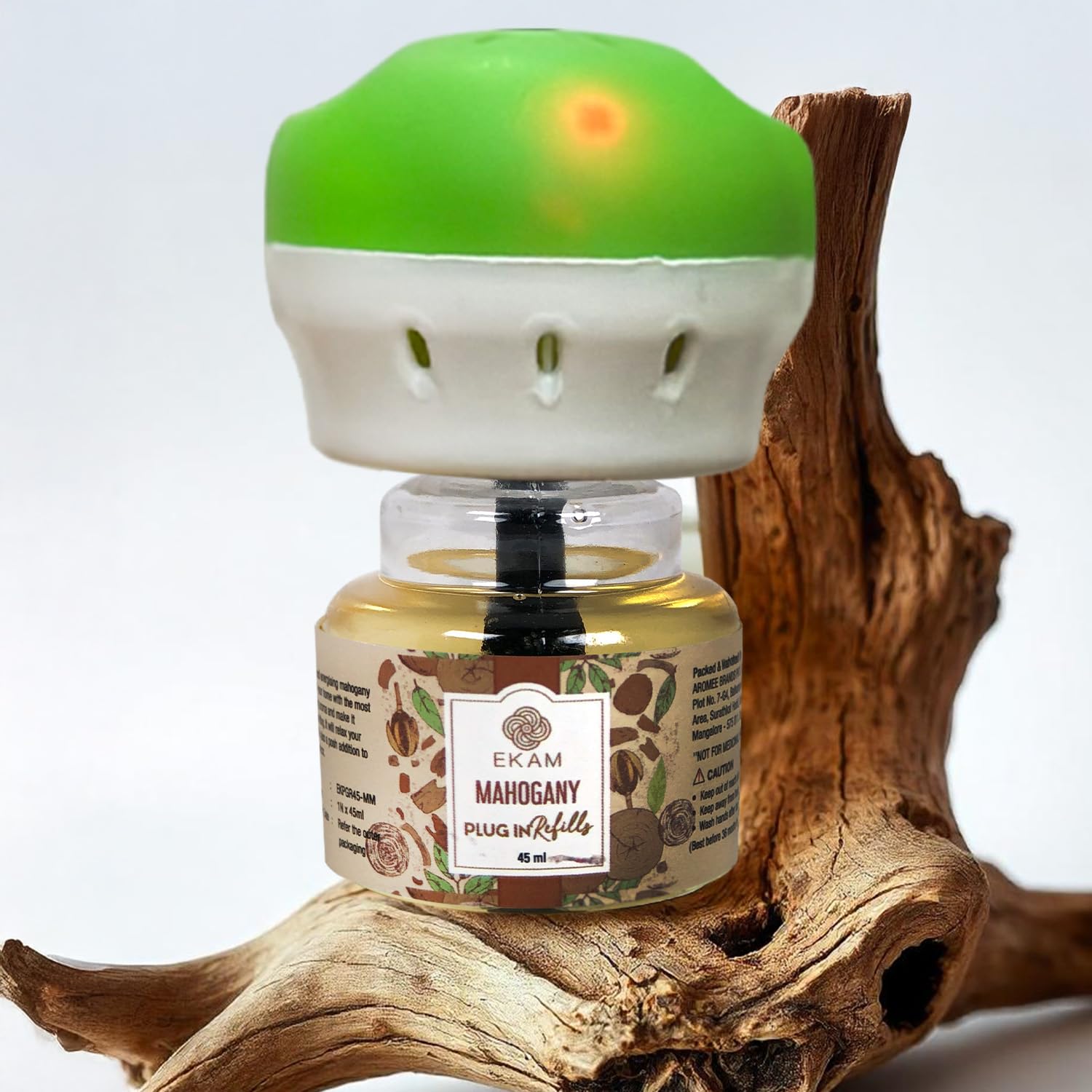 EKAM Plug-In Air Freshener Kit (Machine + 45ml Refill) | Mahogany Scent | Long-Lasting Aroma for 125 Days / 500 Hours | Ideal for Rooms & Bathrooms