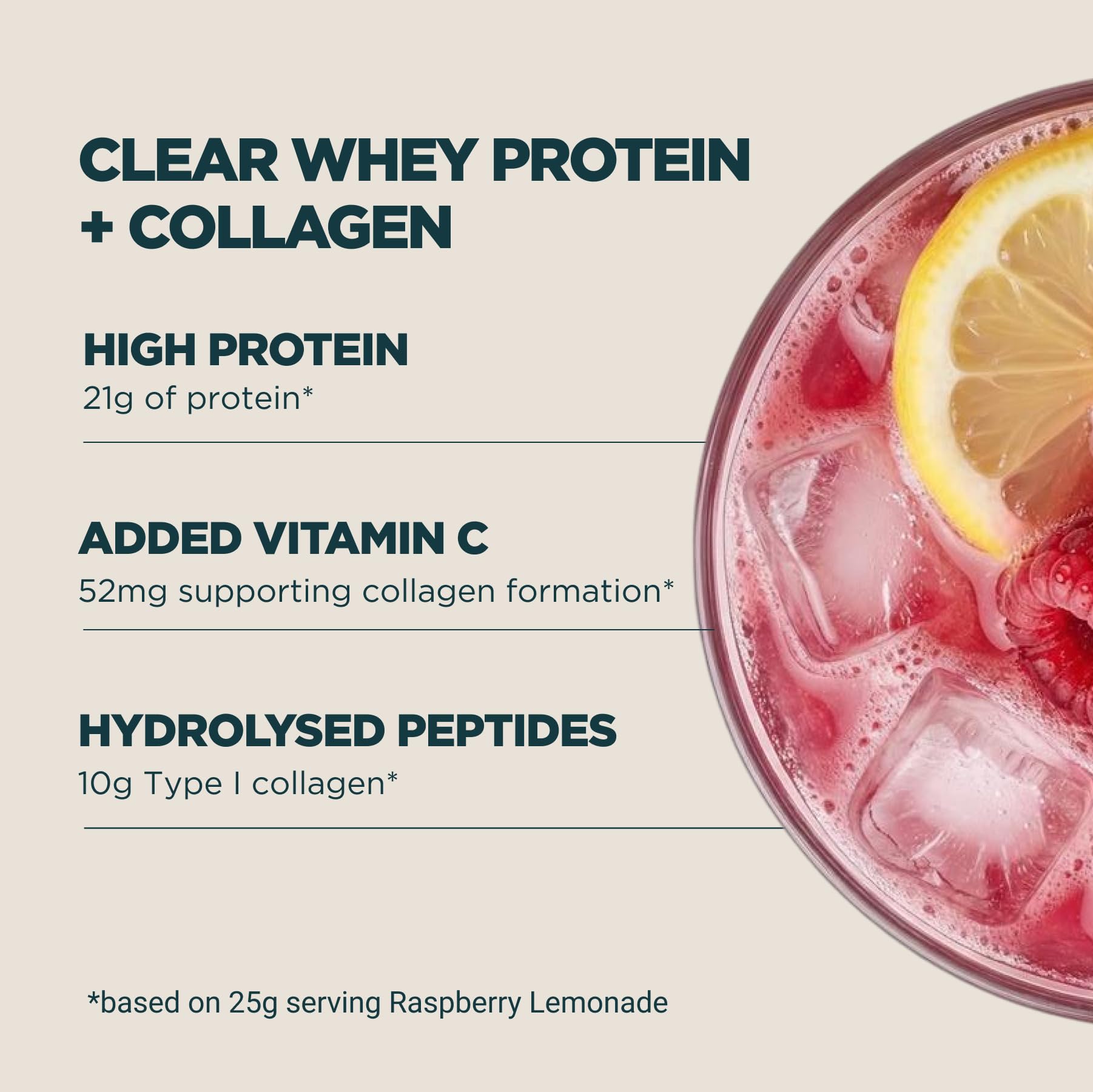 Myprotein Clear Whey Protein + Kollagen | Himbeerlimonade - 1 kg (40 Portionen) | Proteinpulver in Saftform mit hydrolysiertem Collagen und Vitamin C | 21 g Protein | Fettarmer Fitnessdrink