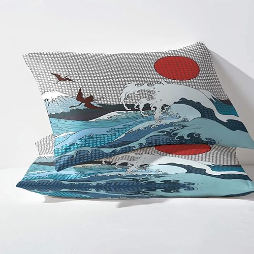 Miniatura 2 de zcwl Funda de edredón japonesa tamaño Queen  Juego de cama asiático oriental  3 piezas  Funda de edredón con patrón de microfibra suave con lazos de