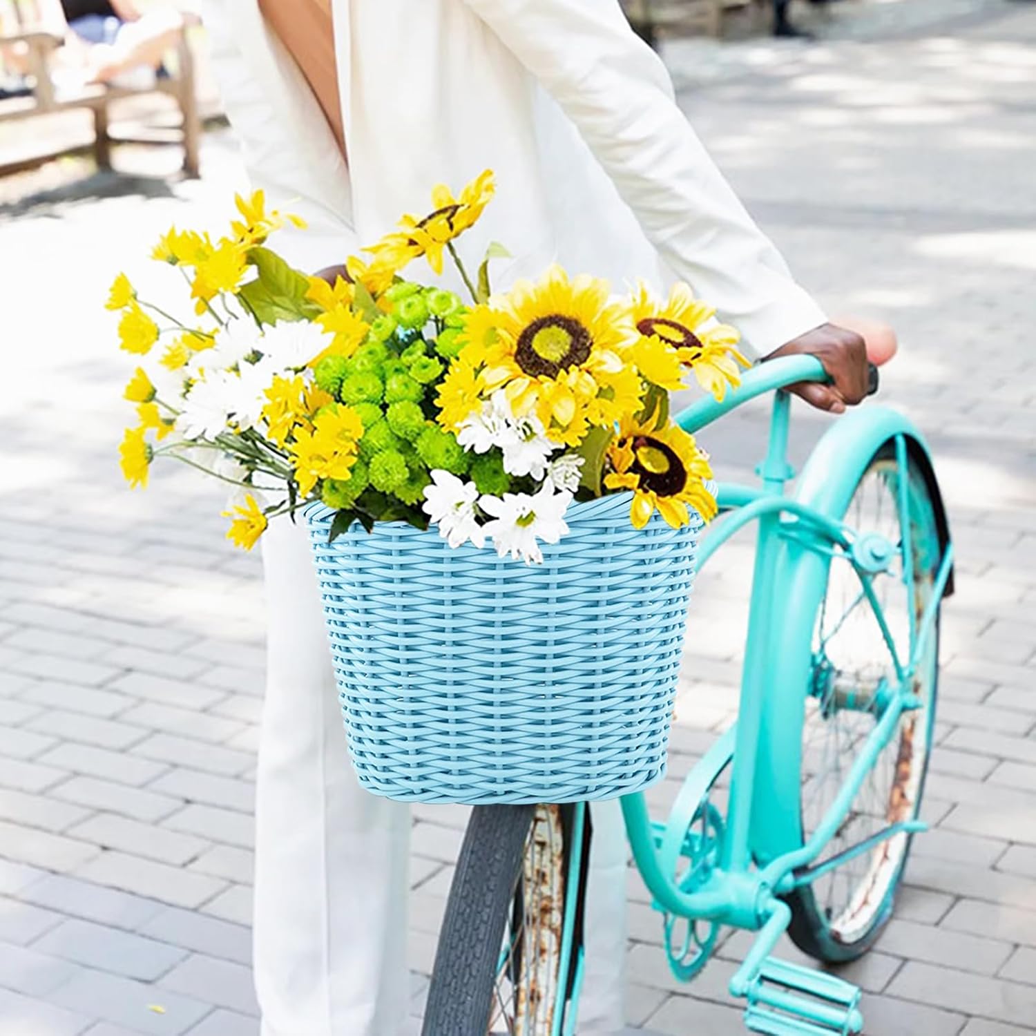 ZUKKA Bike Basket Woven Bike Basket for Adult Bikes Front/Kids Bike Handlebar with Adjustable Leather Straps Waterproof Storage Bicycle Basket, Multi-Colors