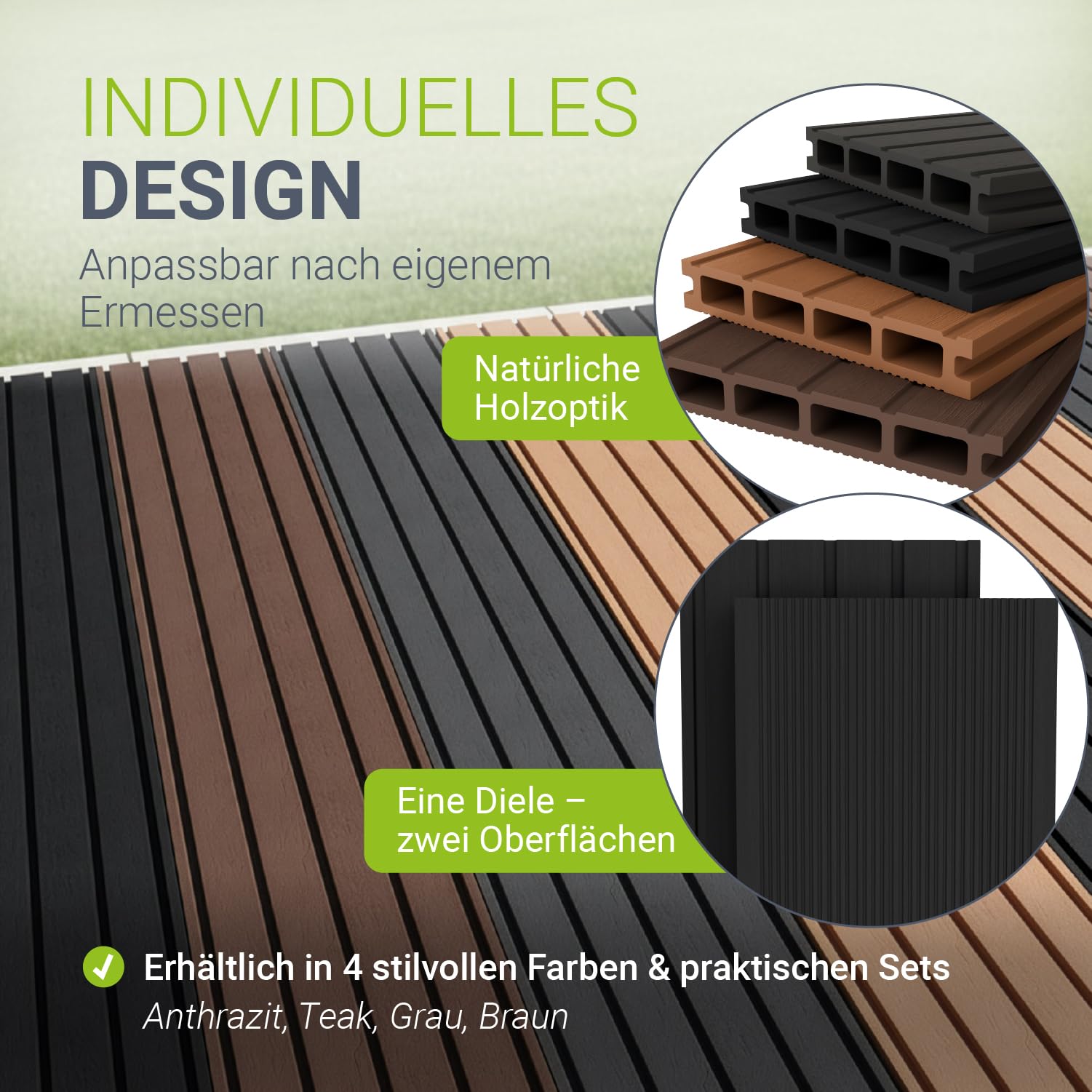Juskys WPC Terrassendielen 6 m² – 220 cm Dielen, wetterfest & pflegeleicht, inkl. Unterkonstruktion, Clips & Schrauben, rutschfest für Terrasse & Balkon – Anthrazit
