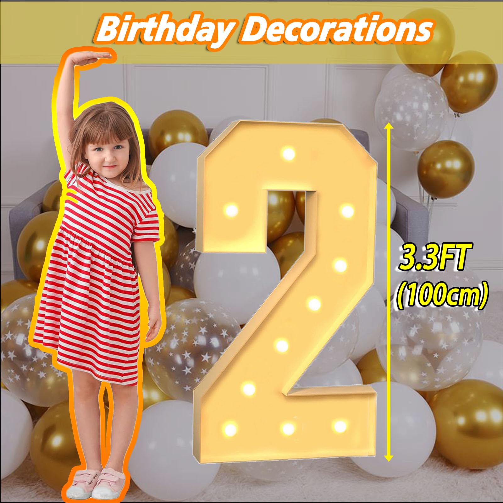 Lot de 2 chiffres lumineux géants en mousse prédécoupés pour ballons - 100 cm - Pour décoration de fête, anniversaire, mariage, anniversaire de mariage