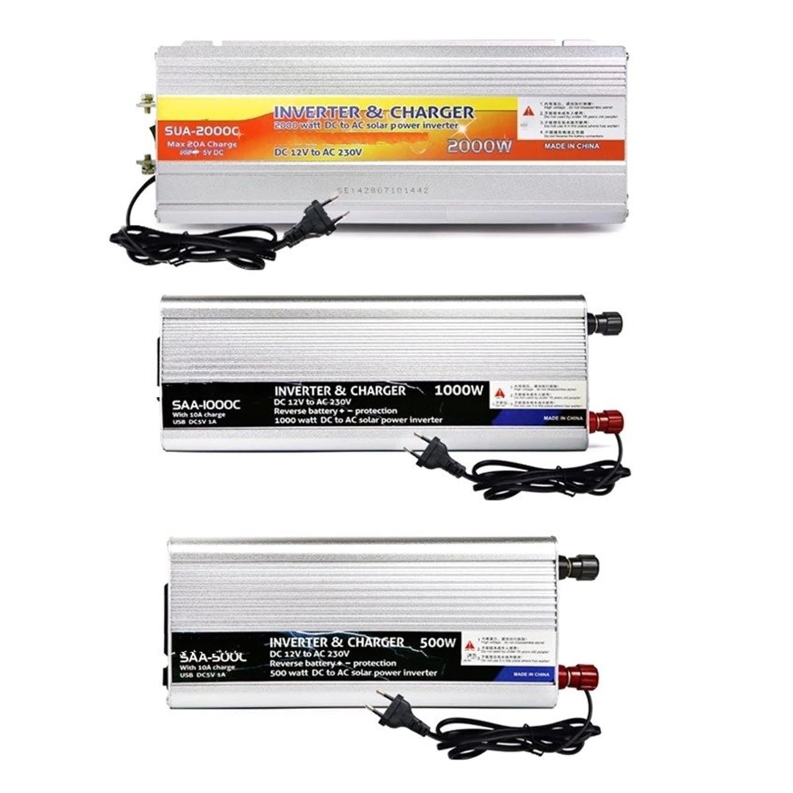 Transformador Inversor Solar Híbrido De 12 V Y 220 V, Cargador, Transformador De Voltaje, USB, 500 W, 1000 W Y 2000 W, Adaptador para El Hogar. Inversor(12V 2000W)